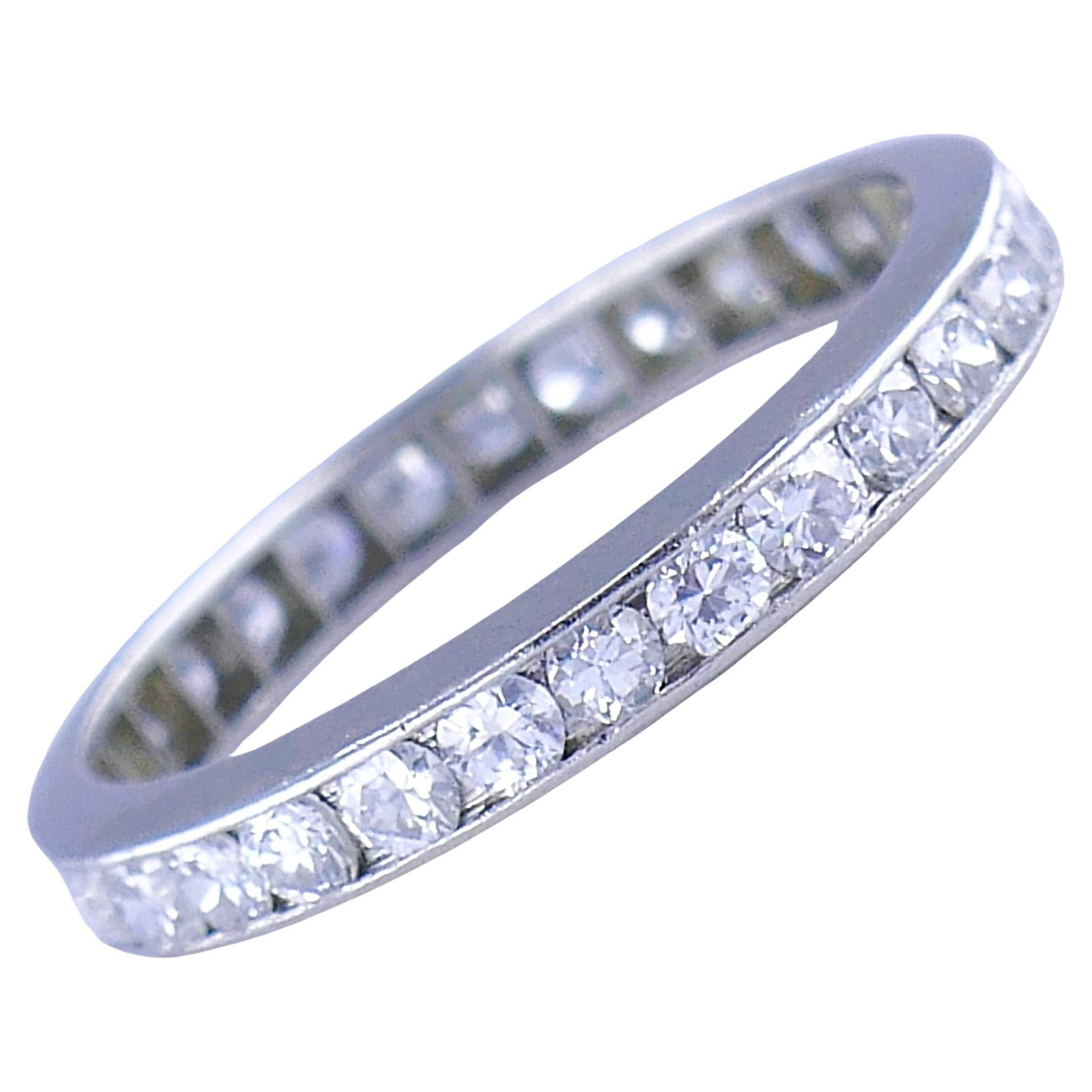 Platinum Diamond Eternity Band Ring Art Deco Old European Cut: Platinum Diamond Eternity Band Ring Art Deco Old European Cut Vintage Art Deco eternity band ring crafted in platinum and set with white diamonds in a channel-set design. The ring features Old Europea