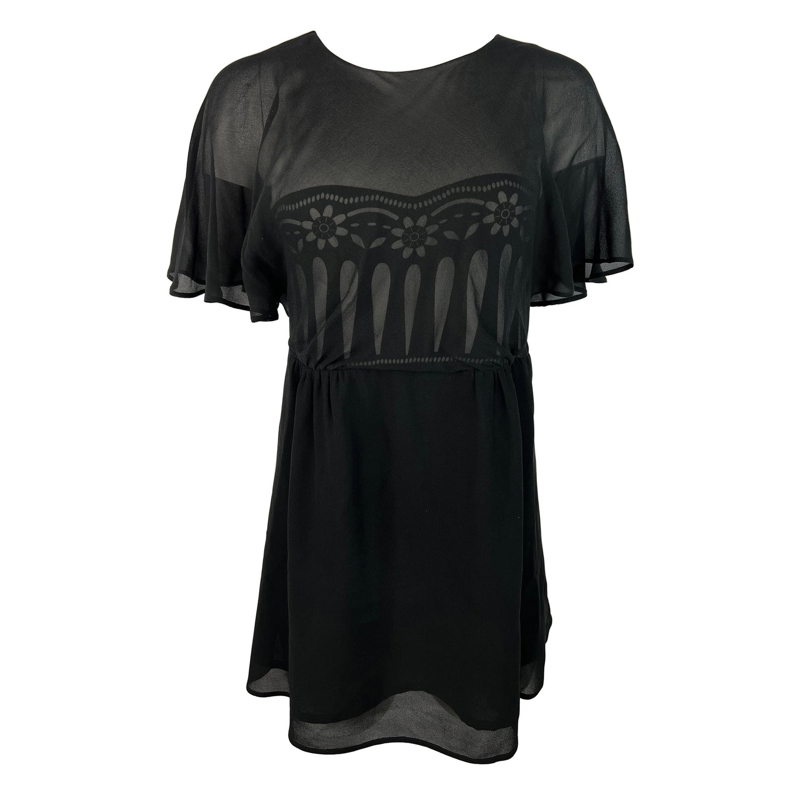 See By Chloe Floral Silk Tunic Dress Black White Open Back: See By Chloe Floral Silk Tunic Dress Black White Open Back This See by Chloe tunic dress is crafted from 100% silk and 100% cotton, with a black and white floral design. It features a mini length, ope