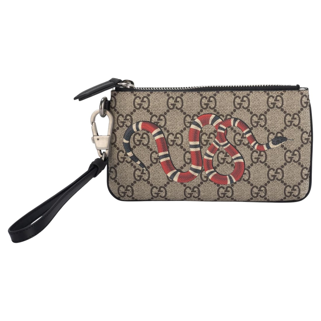 Gucci Limited Edition Monogram Snake Wristlet with Detachable Handle: Gucci Limited Edition Monogram Snake Wristlet with Detachable Handle Elevate your accessory collection with this limited edition Gucci Monogram Snake Wristlet. Crafted from premium brown coated monogr