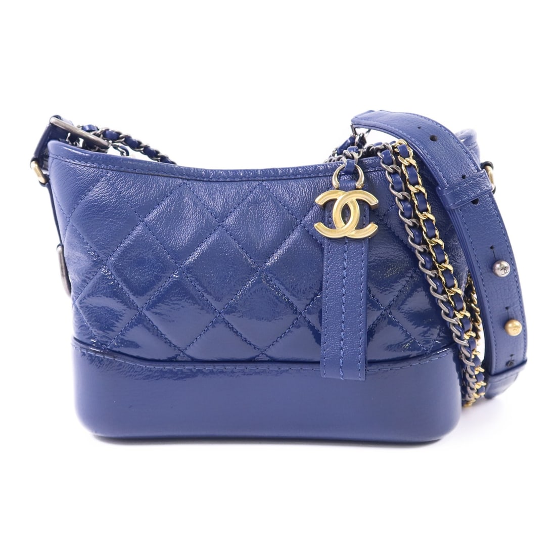 CHANEL Gabrielle Small Shoulder Bag Blue Black Calfskin GHW: CHANEL Gabrielle Small Shoulder Bag Blue Black Calfskin GHW CHANEL Gabrielle small shoulder bag in blue and black calfskin leather with CC GHW styling. This women's shoulder bag features an interior w