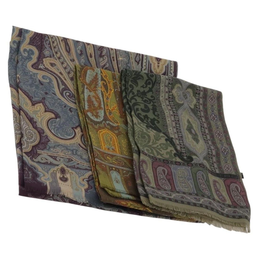ETRO silk scarf set of 3 brown blue green Italy (1 of 7)