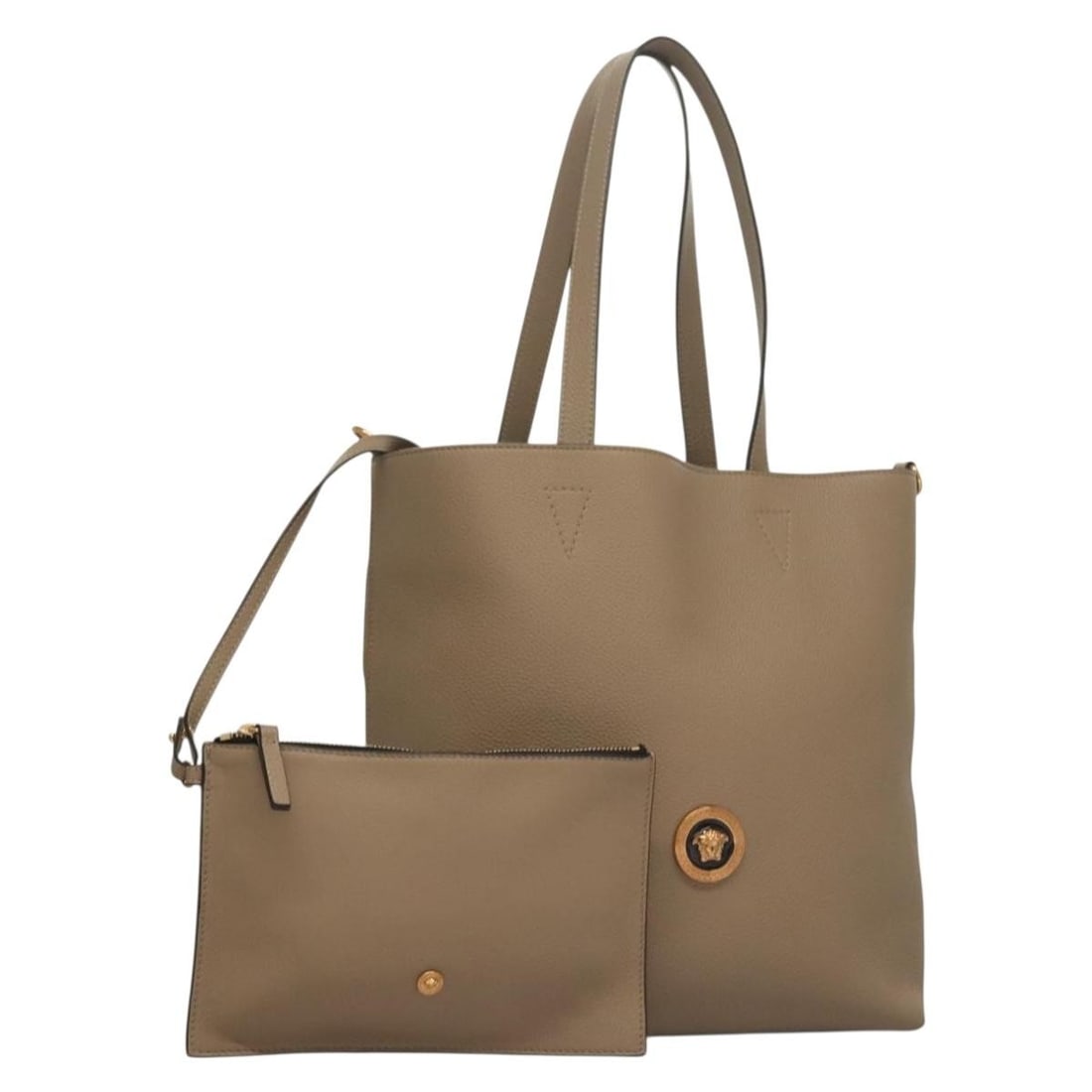 Versace Beige Gold Leather Tote Bag with Pouch Made in Italy (1 of 18)