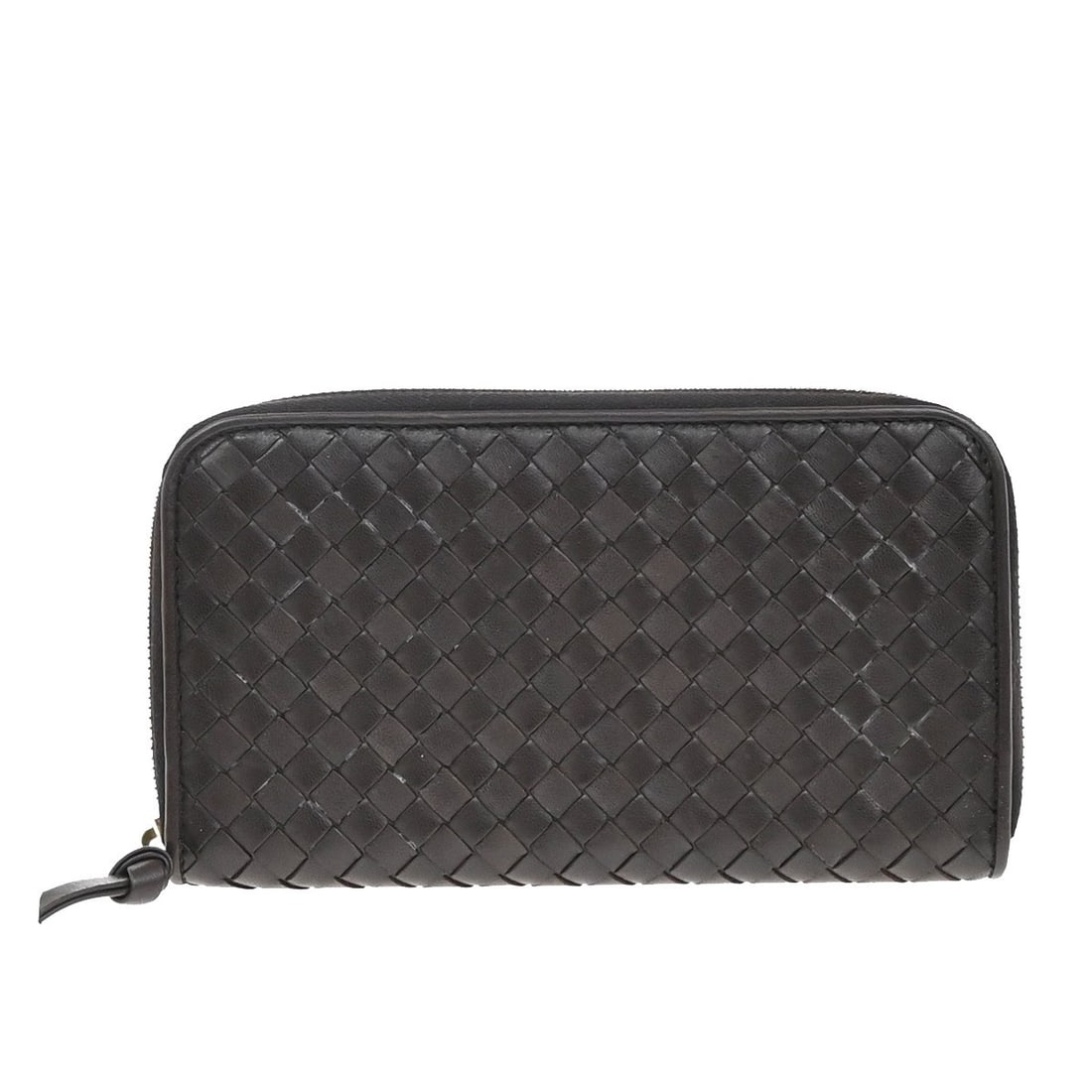 Brown Leather Intrecciato Long Zip Wallet by Bottega Veneta: Brown Leather Intrecciato Long Zip Wallet by Bottega Veneta This Bottega Veneta Intrecciato long zip wallet is crafted from brown leather and designed for women. Made in Italy, it features the brand's
