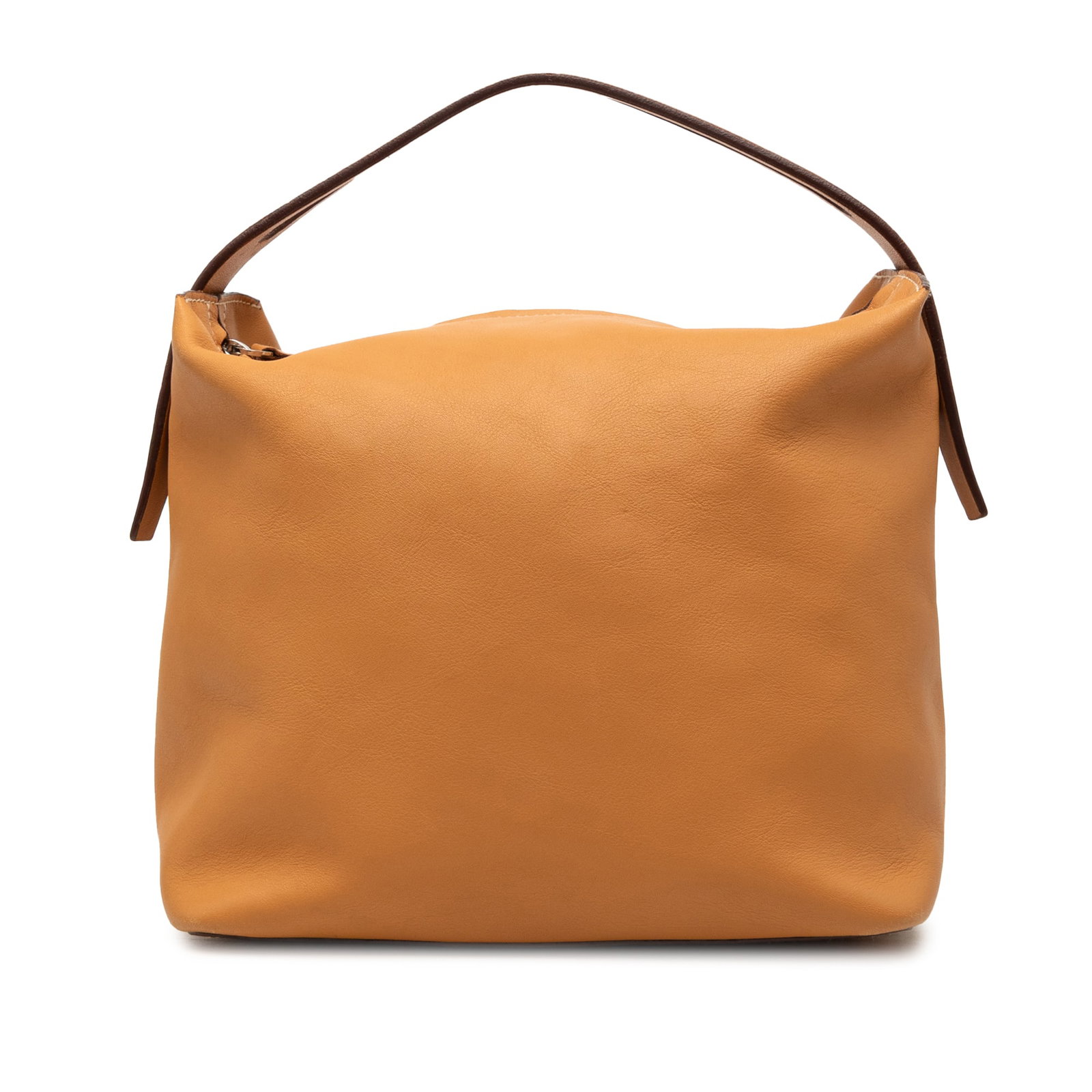 LOEWE Calfskin Leather Handbag Brown Zip Top Pouch: LOEWE Calfskin Leather Handbag Brown Zip Top Pouch LOEWE calfskin handbag in brown leather with a flat leather handle, top zip closure, interior zip pocket, and zip pouch. Made in Spain. Condition AB 