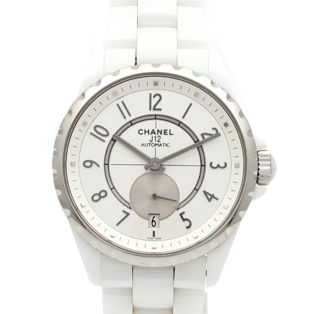 CHANEL J12 H3837 mens automatic wristwatch white ceramic steel (1 of 12)