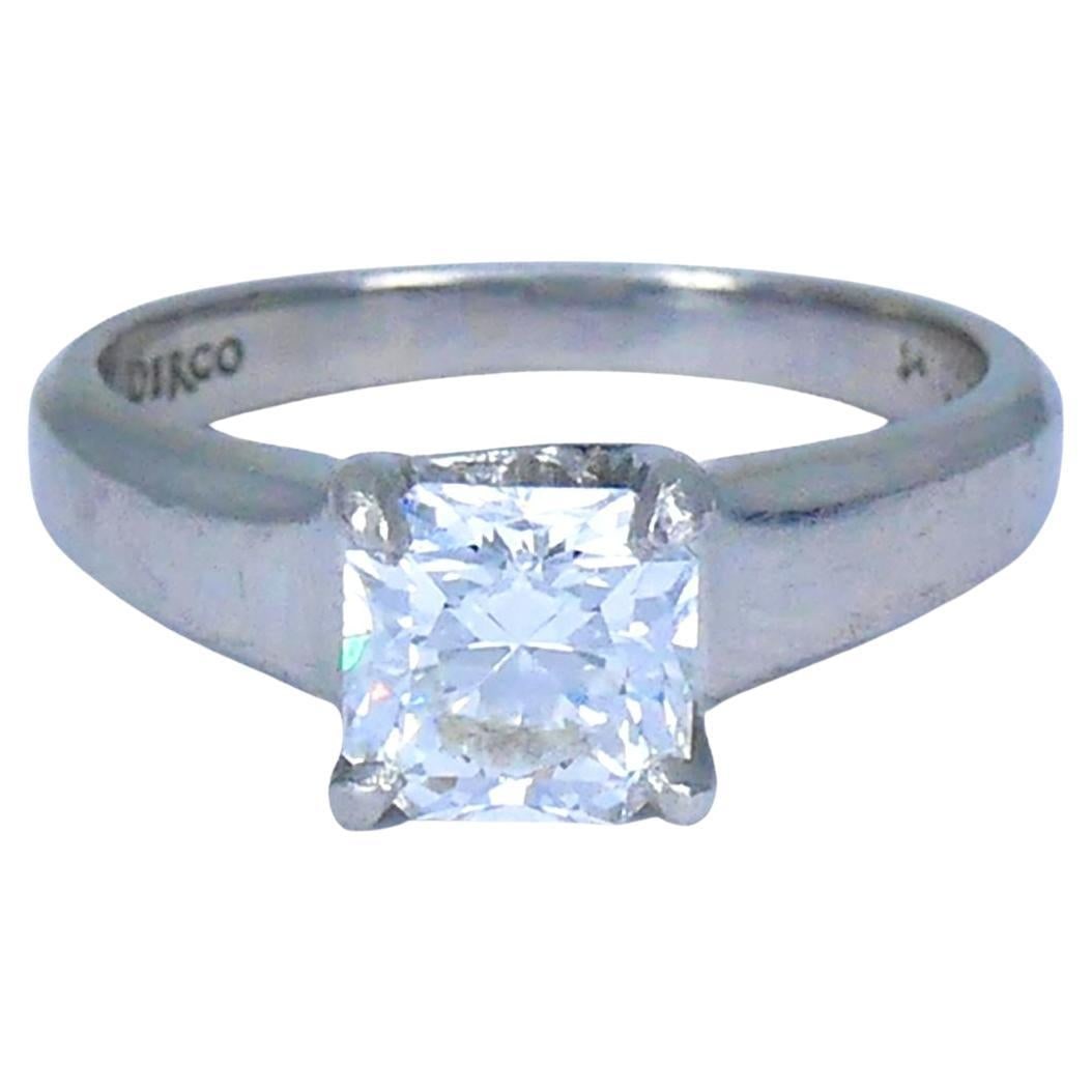 Derco 1.51ct Cushion Cut Diamond Solitaire Ring Platinum GIA Certified: Derco 1.51ct Cushion Cut Diamond Solitaire Ring Platinum GIA Certified A vintage platinum solitaire engagement ring featuring a 1.51 carat cushion modified brilliant cut diamond with J color and VS2 c