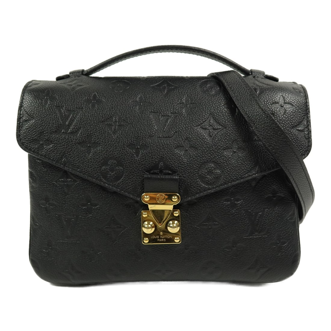Louis Vuitton Pochette Metis M41487 2 Way Shoulder Bag Black: Louis Vuitton Pochette Metis M41487 2 Way Shoulder Bag Black Louis Vuitton Pochette Metis 2-way bag in black Monogram Empreinte calfskin. This women's bag features a top handle and detachable shoulder
