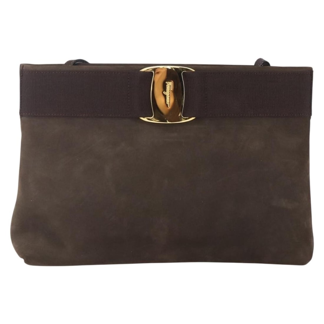 Brown Suede Shoulder Bag Salvatore Ferragamo Vala (1 of 18)