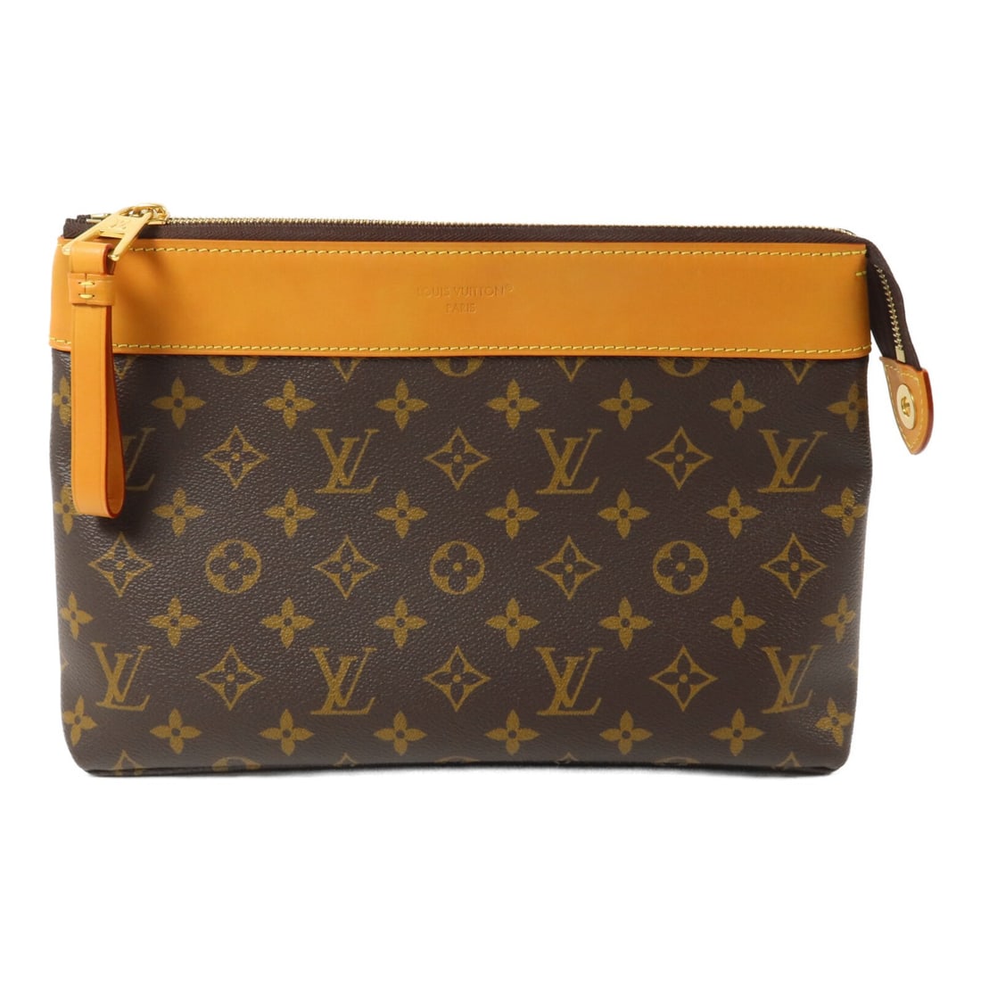 Louis Vuitton M14057 Pochette Voyage Souple Monogram Brown Pouch: Louis Vuitton M14057 Pochette Voyage Souple Monogram Brown Pouch Louis Vuitton Pochette Voyage Souple in Monogram coated canvas with a brown exterior and gold-tone hardware. This unisex pouch features