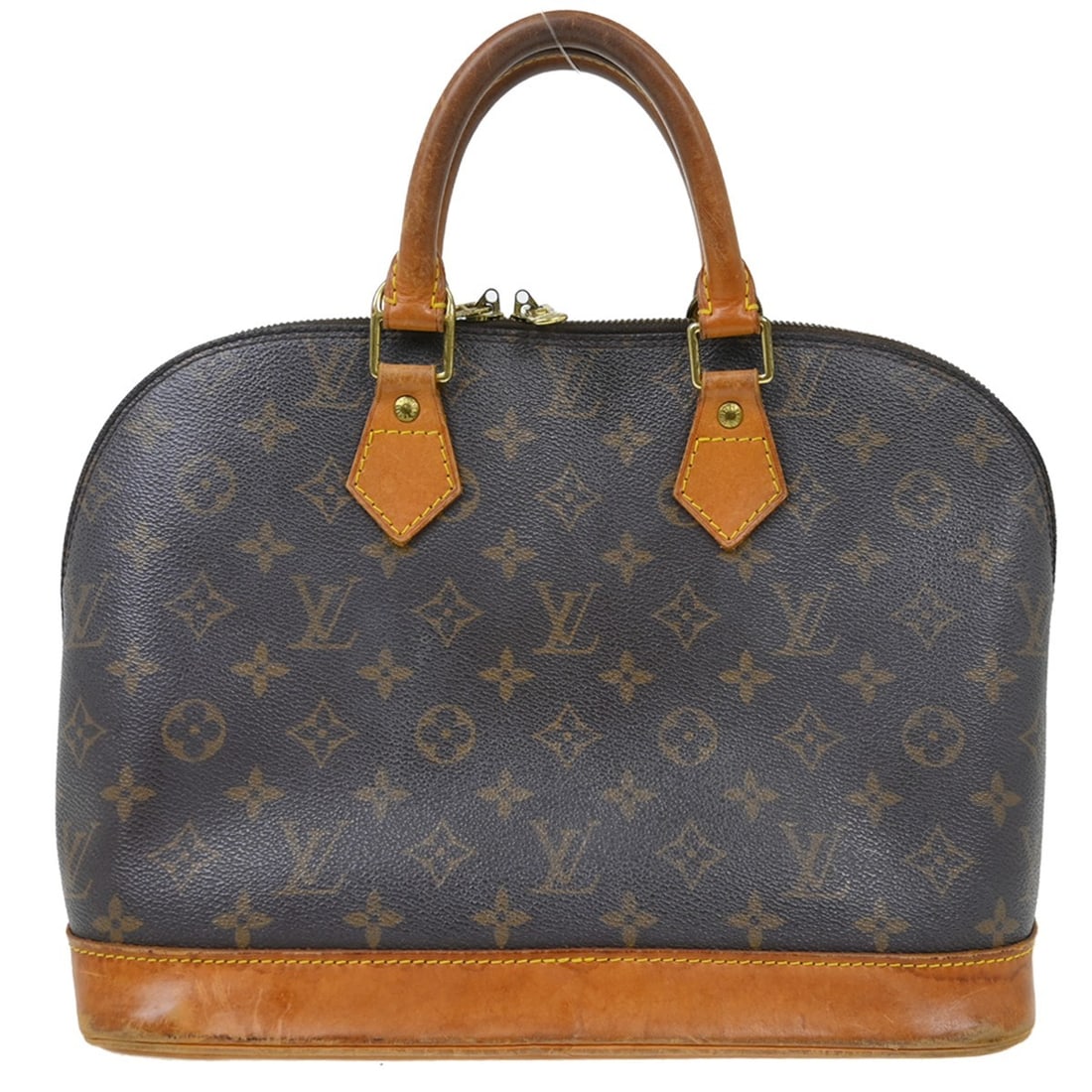 Louis Vuitton Alma Monogram Canvas Handbag M51130 Brown: Louis Vuitton Alma Monogram Canvas Handbag M51130 Brown Vintage Louis Vuitton Alma handbag in Monogram canvas with leather trim and double handles. This medium handbag features a zip closure, brown ex