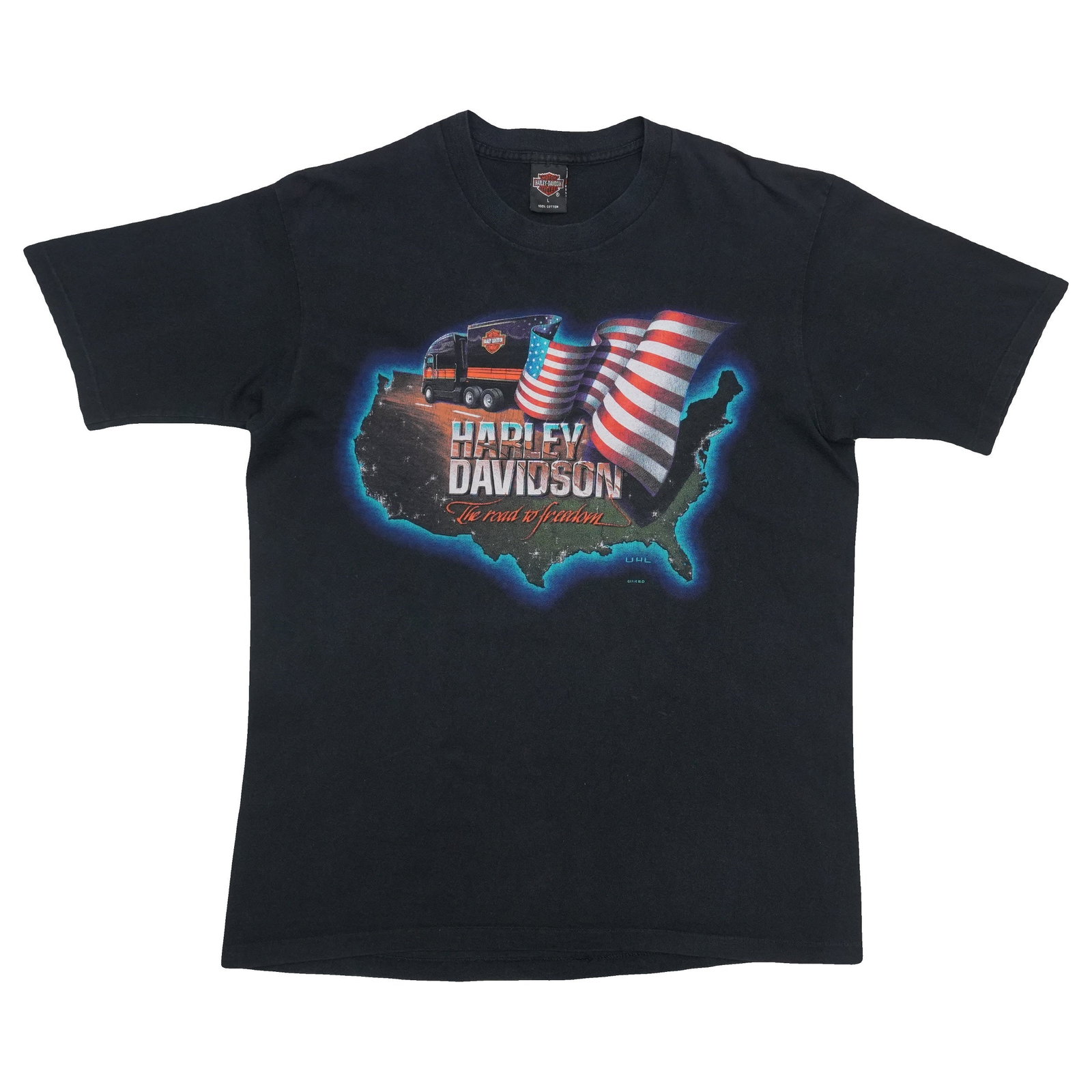Harley Davidson Road to Freedom 1995 Black Cotton Vintage Shirt (1 of 5)