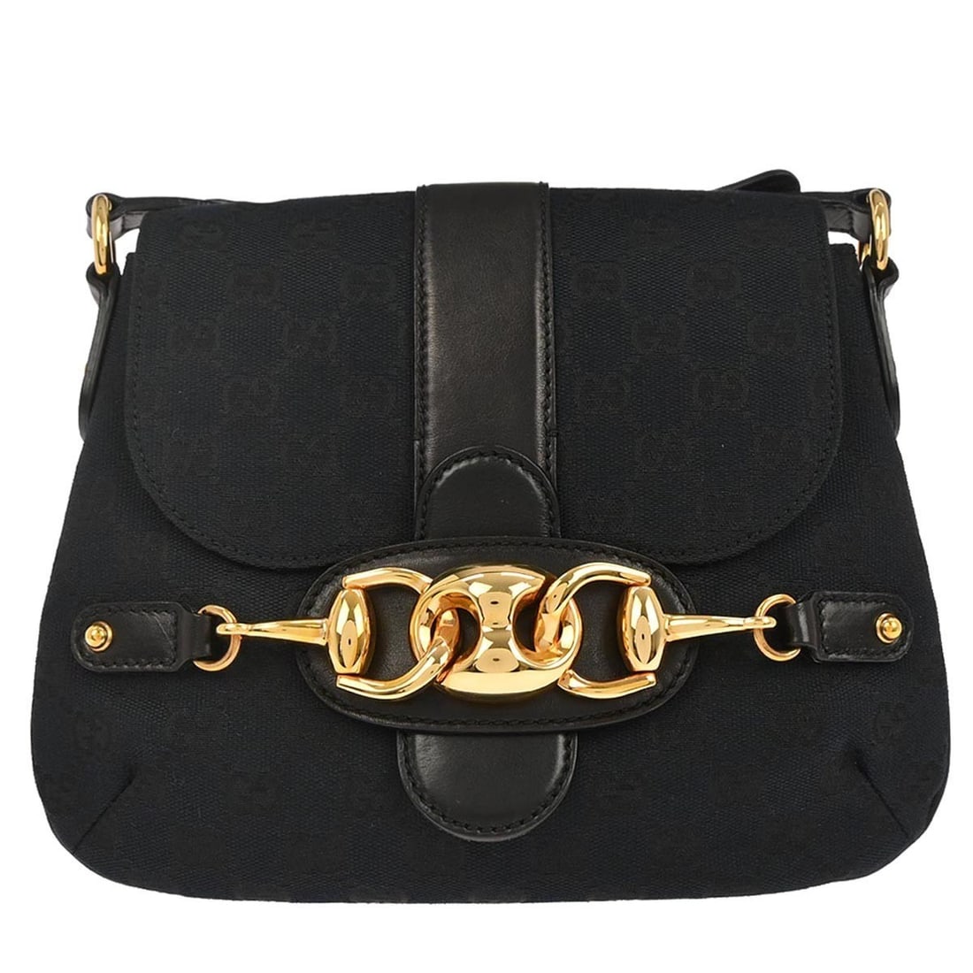 Gucci GG Shoulder Bag Black Canvas Leather Small 159301 213317 (1 of 10)