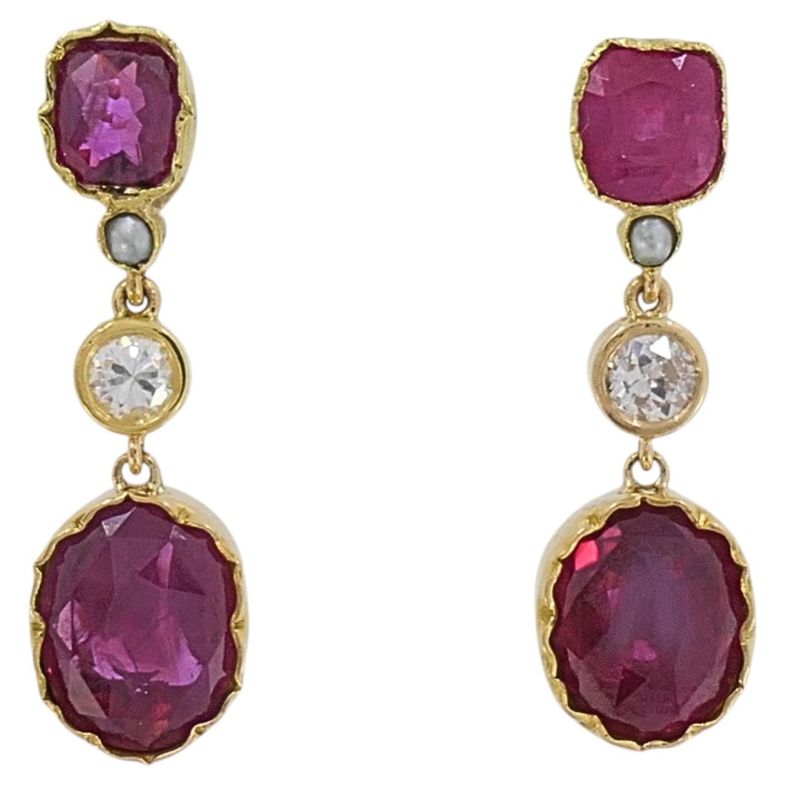 Ruby and Diamond Drop Earrings in 14k Gold (1 of 9)
