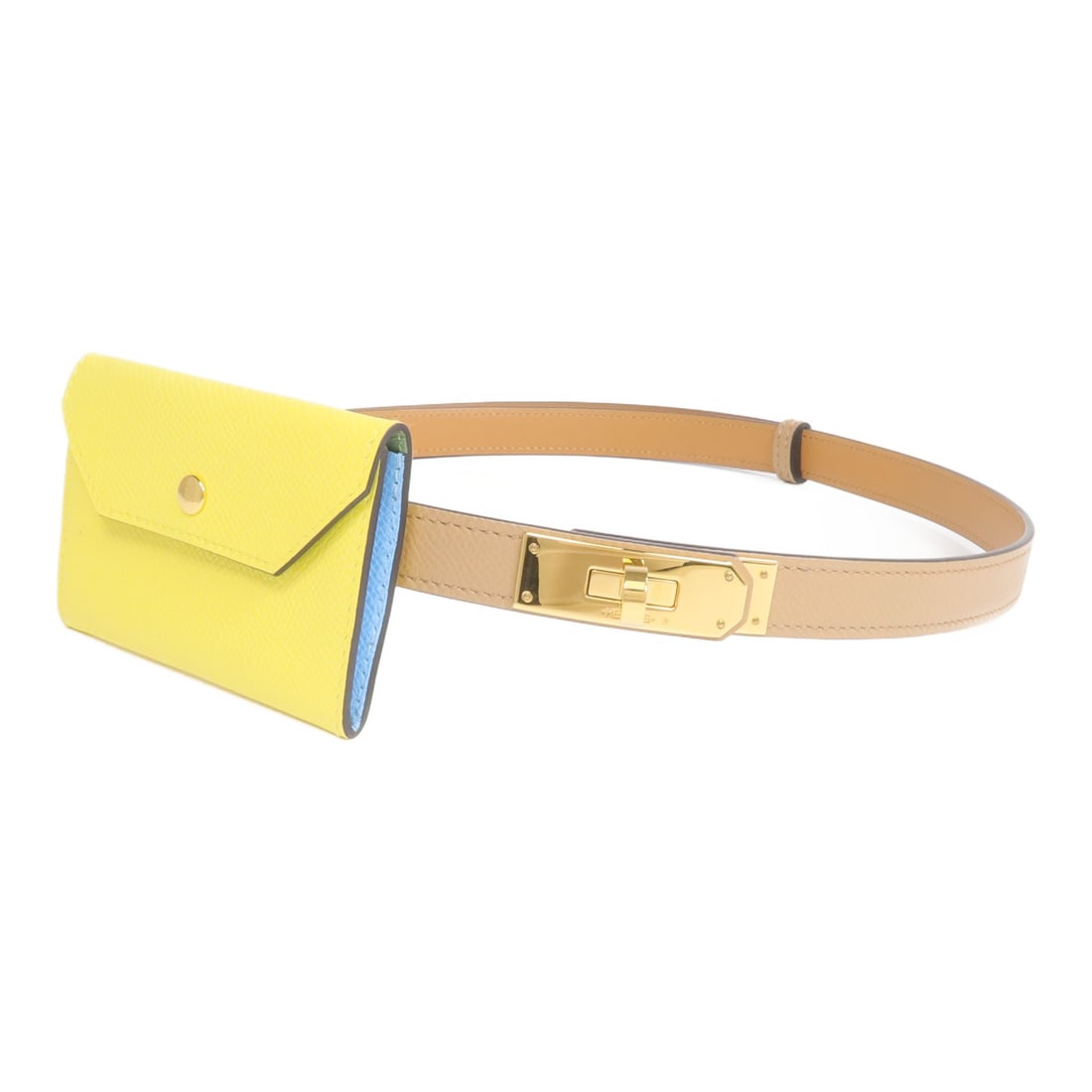 Hermes Kelly Pocket 18 Women's Belt Epsom Calfskin Brown Yellow: Hermes Kelly Pocket 18 Women's Belt Epsom Calfskin Brown Yellow Hermes Kelly Pocket 18 belt in brown and yellow, made from Epsom leather and calfskin. It features gold-tone hardware and is sized for w
