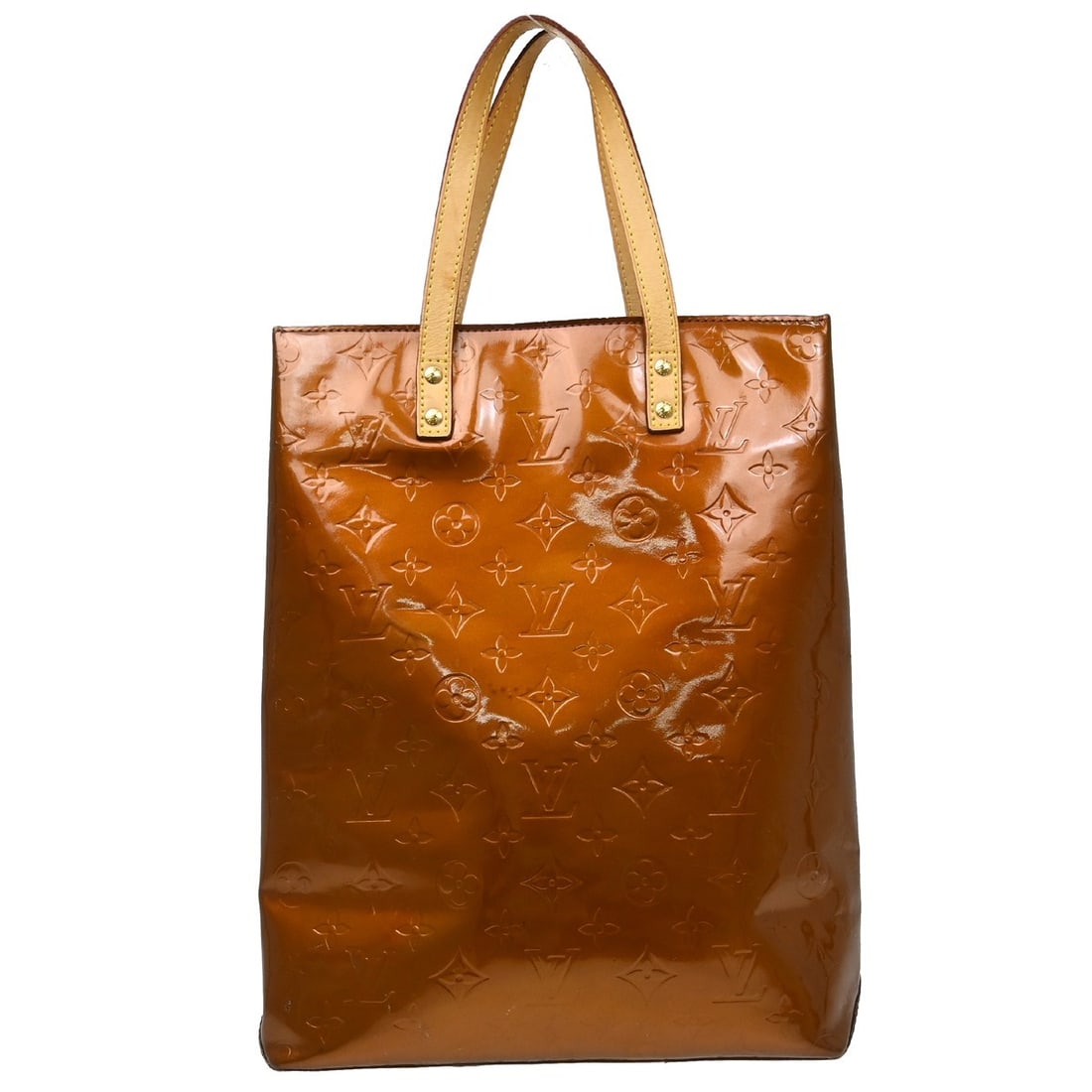 Louis Vuitton Reade MM Bronze Vernis Patent Leather Handbag: Louis Vuitton Reade MM Bronze Vernis Patent Leather Handbag Louis Vuitton Vernis Reade MM tote bag in a medium size, featuring the Monogram Vernis line with a zip closure, double handles, and a monogr