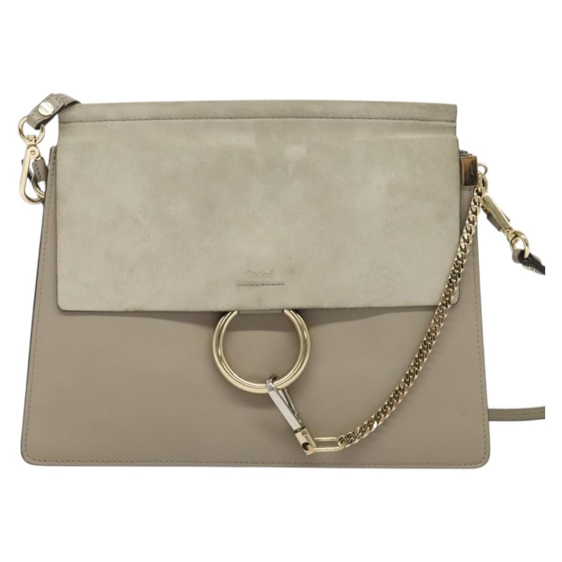 Gray suede shoulder bag Chloe Faye leather trim: Gray suede shoulder bag Chloe Faye leather trim This Chloe Faye Shoulder Bag features a combination of leather and suede in a gray color. Designed for women, it offers a spacious interior and comes wi