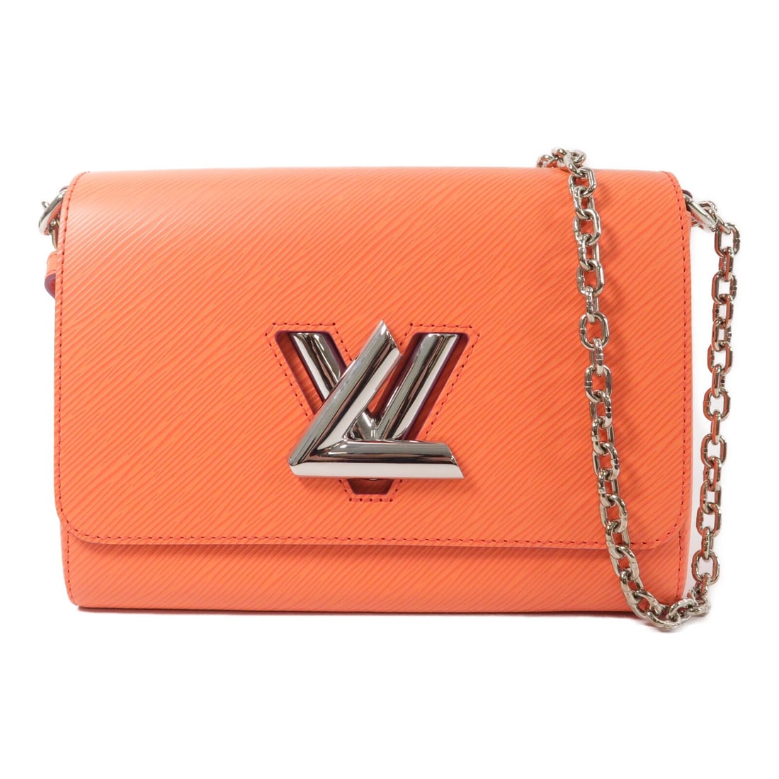 Louis Vuitton Twist MM Red Epi Calfskin Chain Shoulder Bag M50281: Louis Vuitton Twist MM Red Epi Calfskin Chain Shoulder Bag M50281 Louis Vuitton Twist MM chain shoulder bag in red Epi leather with silver-tone hardware. This women's shoulder bag features a turn-lock