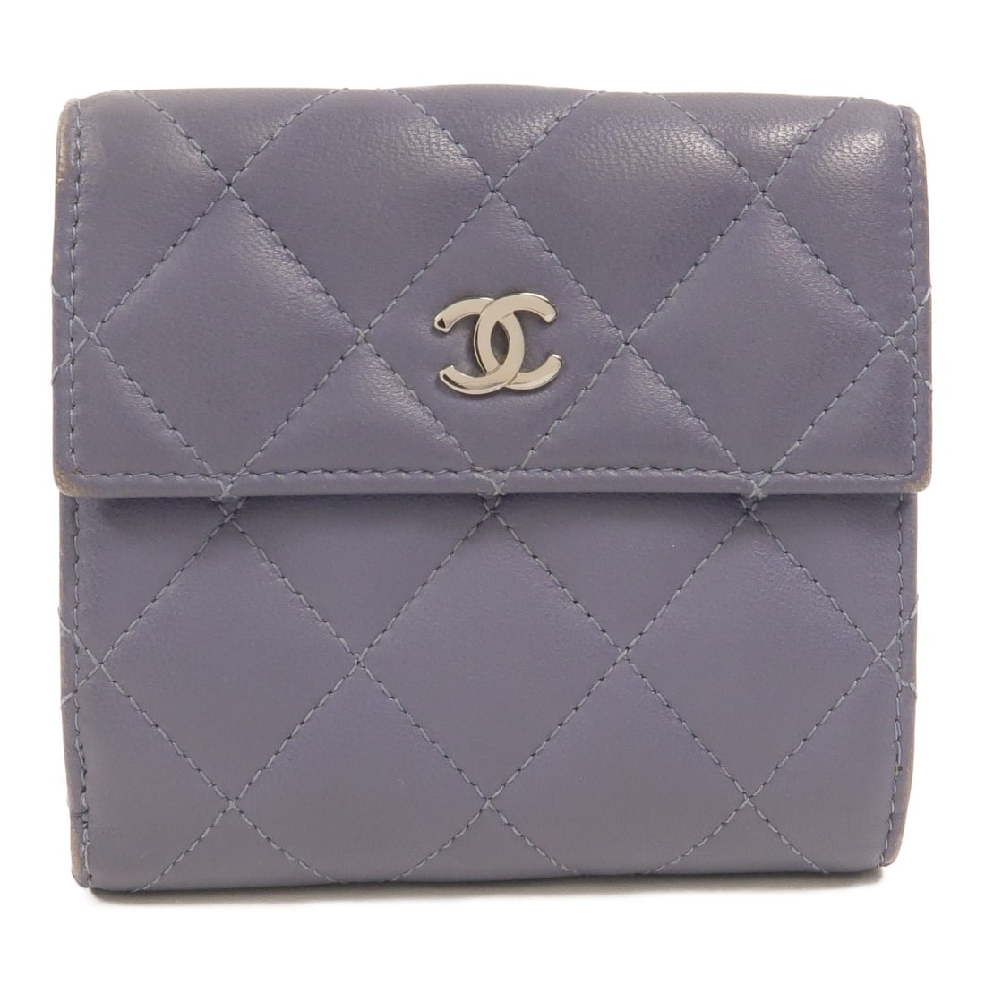 CHANEL AP0231 Classic Small Flap Tri Fold Wallet Purple Lambskin: CHANEL AP0231 Classic Small Flap Tri Fold Wallet Purple Lambskin Classic small flap tri-fold wallet in purple lambskin leather with CC motif and silver-tone hardware. The interior is designed with mul