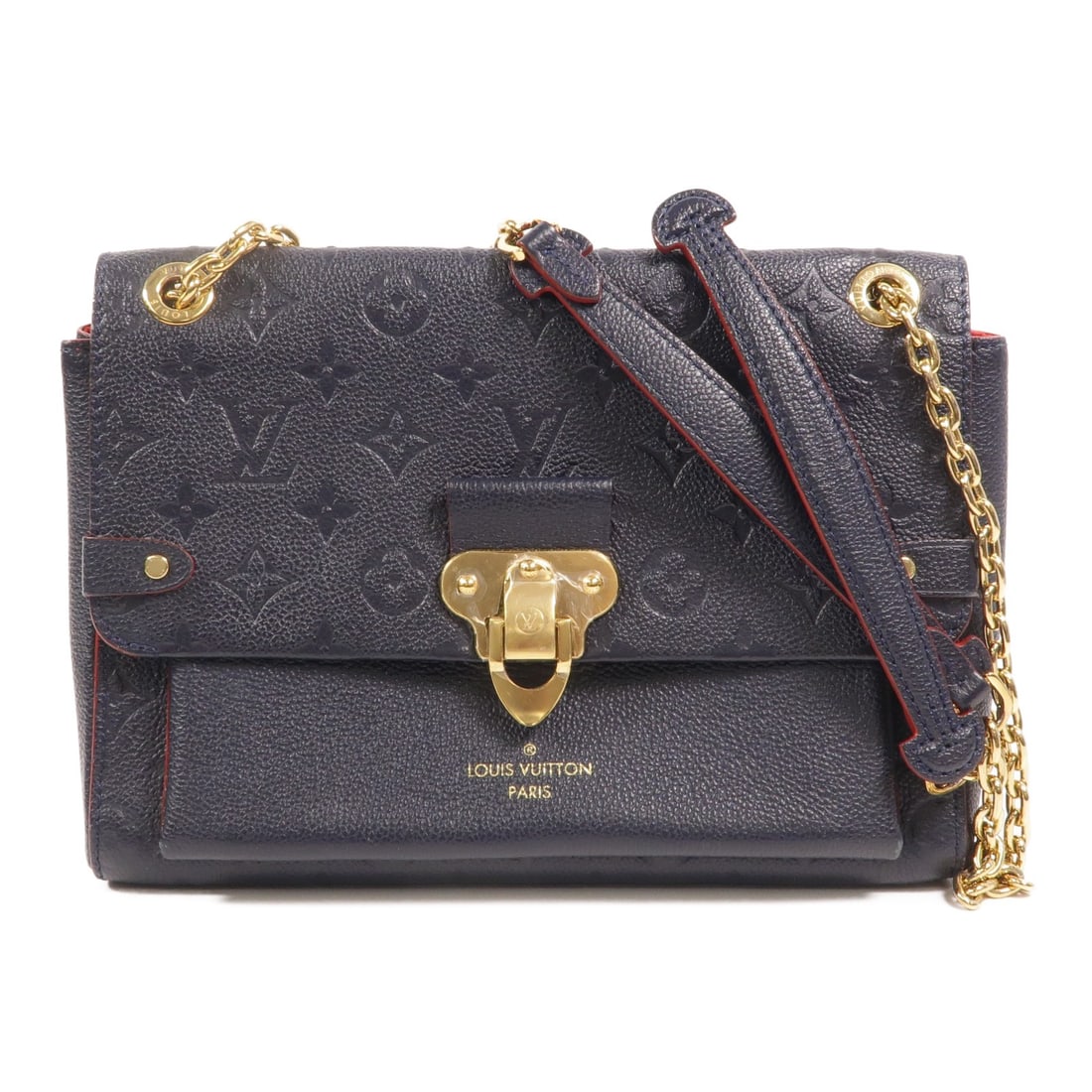Louis Vuitton Vavin PM M52271 Navy Monogram Empreinte Shoulder Bag: Louis Vuitton Vavin PM M52271 Navy Monogram Empreinte Shoulder Bag Louis Vuitton Vavin PM shoulder bag in navy Monogram Empreinte calfskin. This women's bag features a shoulder strap, a magnetic pocke