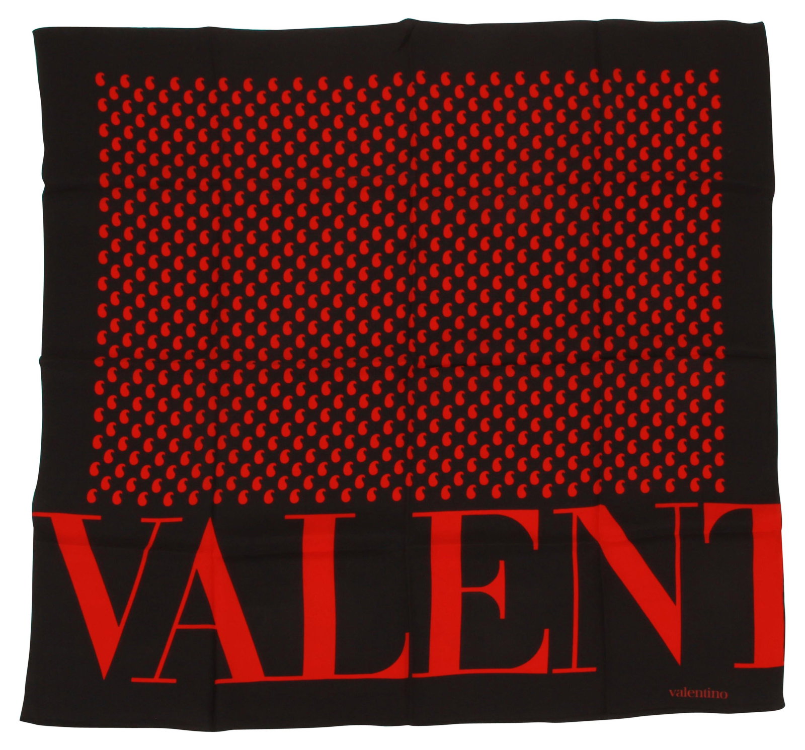 Valentino Vintage Silk Scarf Red Black 30x30 Italy 1990s: Valentino Vintage Silk Scarf Red Black 30x30 Italy 1990s This exquisite Valentino vintage scarf showcases a striking red and black design, crafted from luxurious silk. With dimensions of 30 inches by 