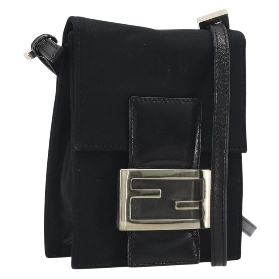 FENDI Mamma Baguette Cotton Jersey Shoulder Pouch Black Silver: FENDI Mamma Baguette Cotton Jersey Shoulder Pouch Black Silver Authentic FENDI Mamma Baguette shoulder pouch in black and silver cotton jersey. This women's shoulder bag is made in Italy and features 