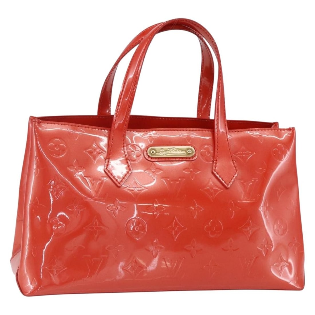 LOUIS VUITTON Vernis Bluebird Wilshire PM Handbag Orenge Sunset M93644 Auth (1 of 18)