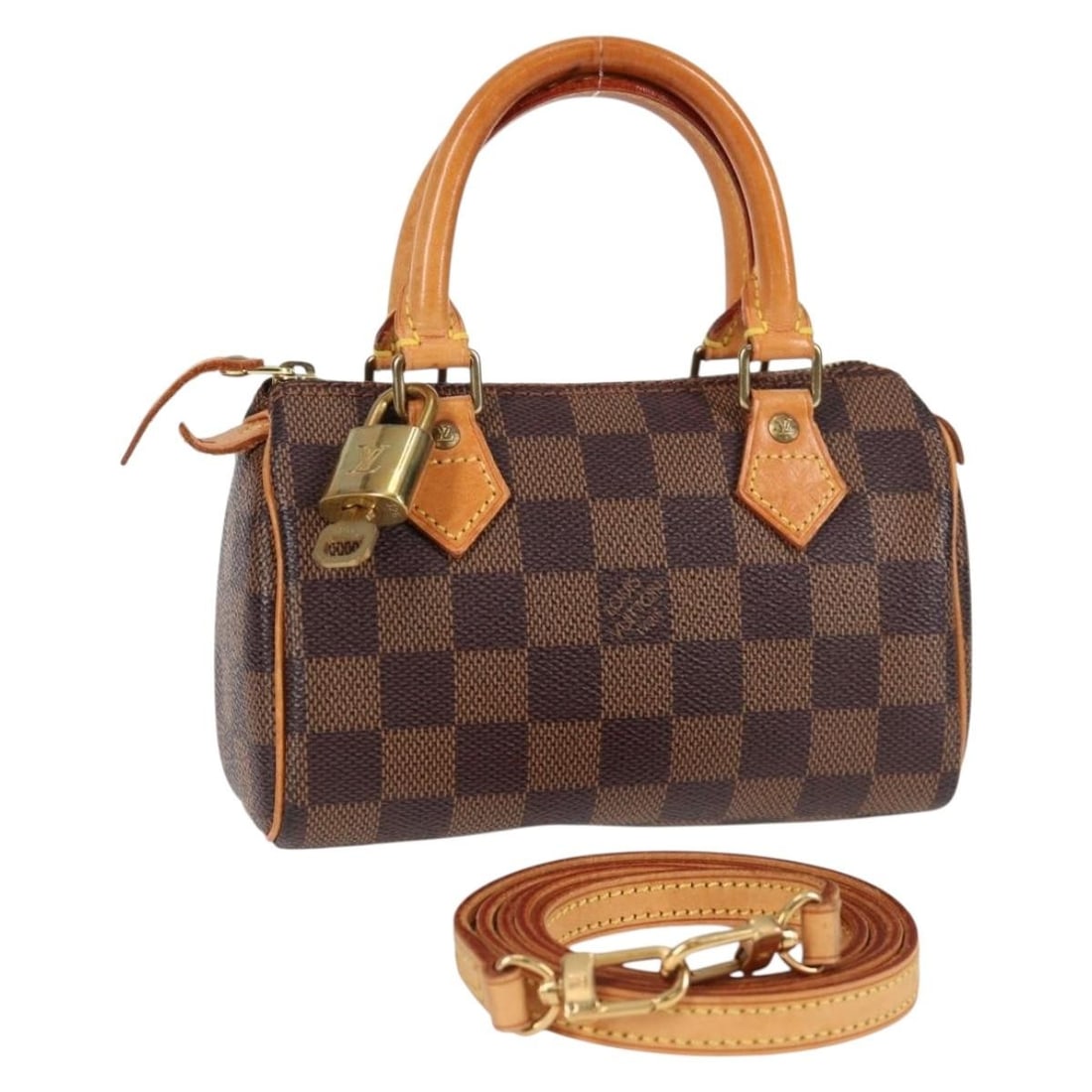 Louis Vuitton N41536 Mini Speedy Damier Ebene Canvas Handbag: Louis Vuitton N41536 Mini Speedy Damier Ebene Canvas Handbag Louis Vuitton Damier Ebene Mini Speedy handbag in Damier Ebene canvas, made in France. This women's handbag comes with a dust bag, padlock,