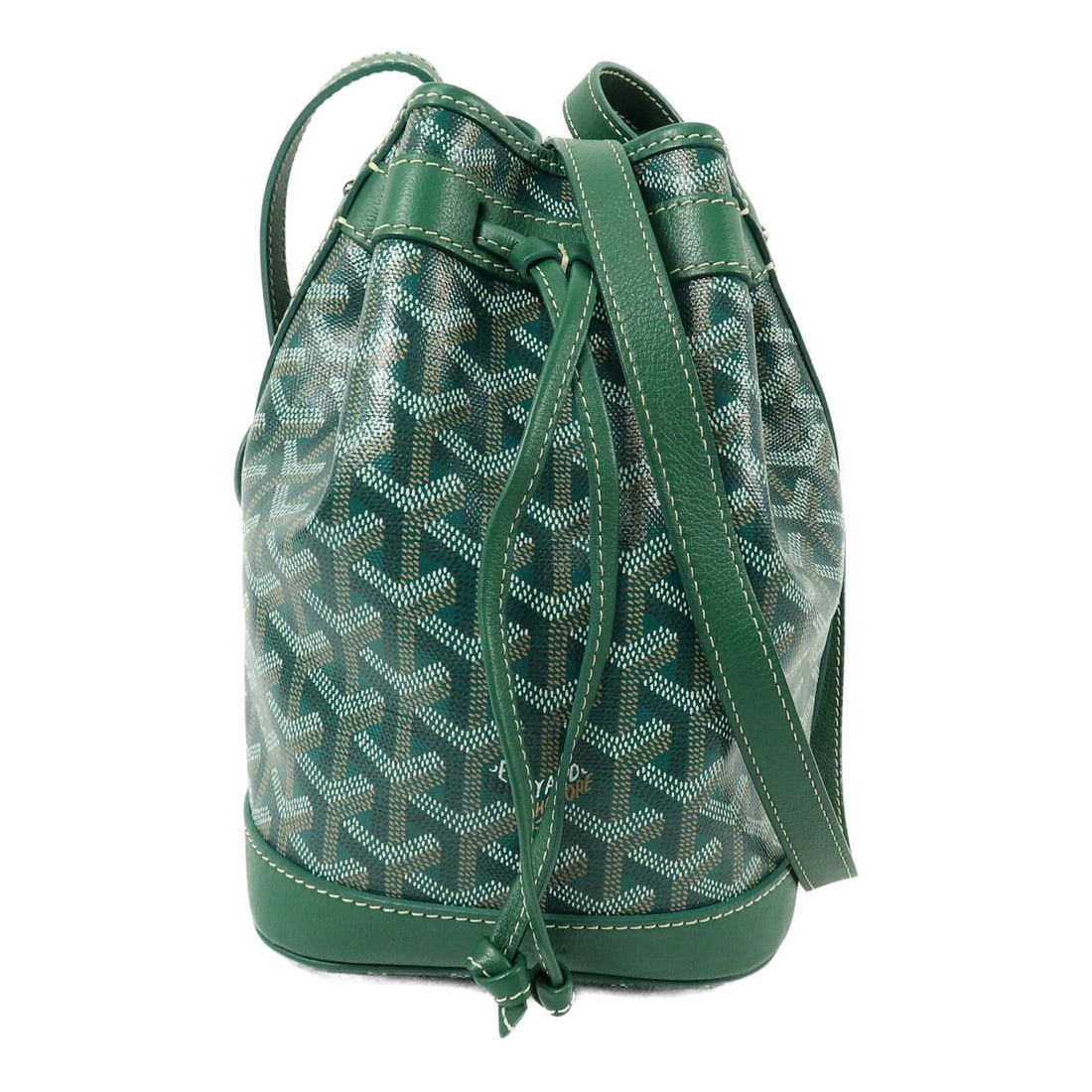 Goyard Petit Flot PM Green Coated Canvas Shoulder Bag SHW: Goyard Petit Flot PM Green Coated Canvas Shoulder Bag SHW Goyard Petit Flot PM shoulder bag in green PVC coated canvas. This women's bag includes a shoulder strap and is noted in very good condition. 