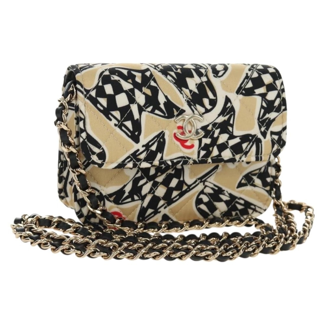 CHANEL Mini Matelasse Satin Shoulder Bag Beige Silver CC: CHANEL Mini Matelasse Satin Shoulder Bag Beige Silver CC CHANEL Mini Matelasse Chain Shoulder Pouch in satin beige and silver, made in Italy. This shoulder bag features a chain shoulder strap with an 