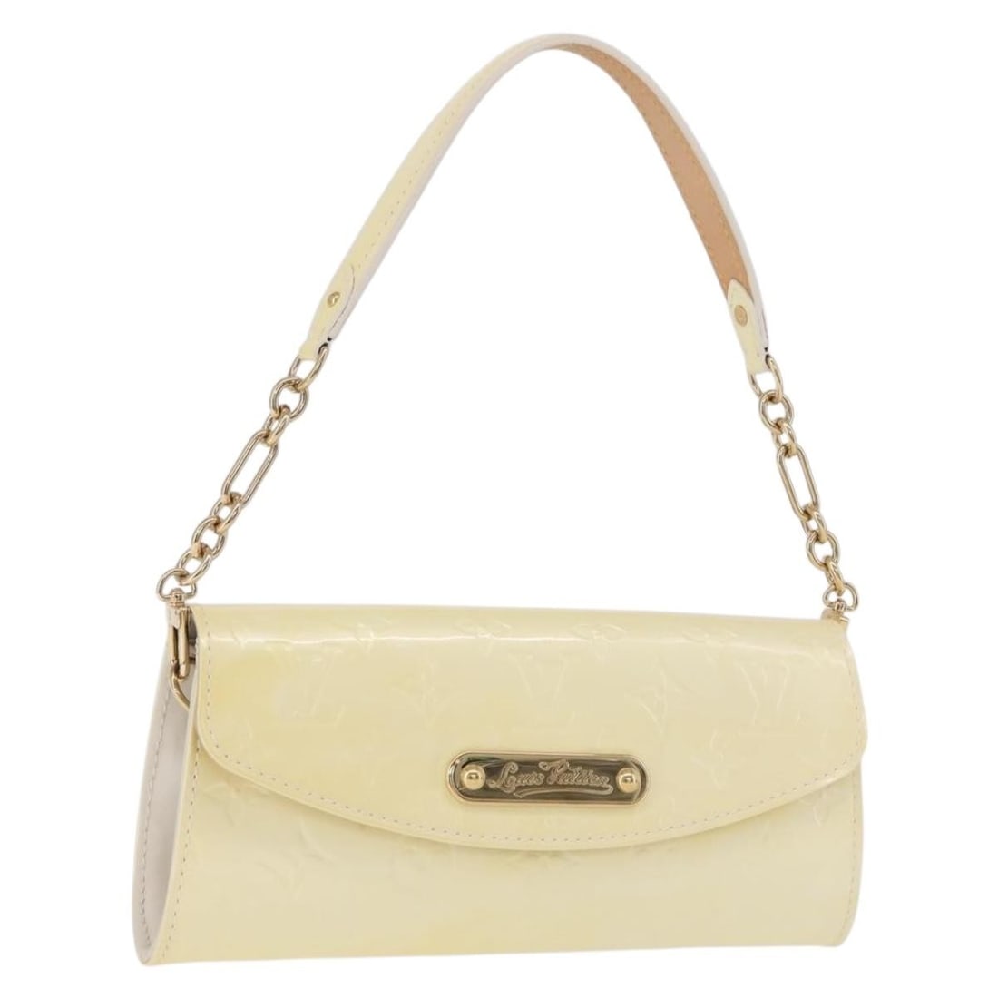 Louis Vuitton M93541 Vernis Patent Leather Shoulder Bag Perle: Louis Vuitton M93541 Vernis Patent Leather Shoulder Bag Perle Louis Vuitton Monogram Vernis Sunset Bluebird shoulder bag in Perle patent leather. This women's bag includes a dust bag and shows reasona