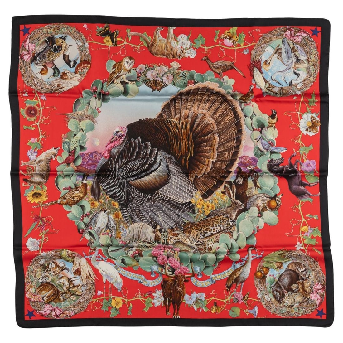 Hermes Faune et Flora du Texas 90cm Silk Scarf by Kermit Oliver: Hermes Faune et Flora du Texas 90cm Silk Scarf by Kermit Oliver Discover the elegance of the Hermes "Faune et Flora du Texas" scarf, designed by Kermit Oliver. This exquisite 90cm silk scarf showcases