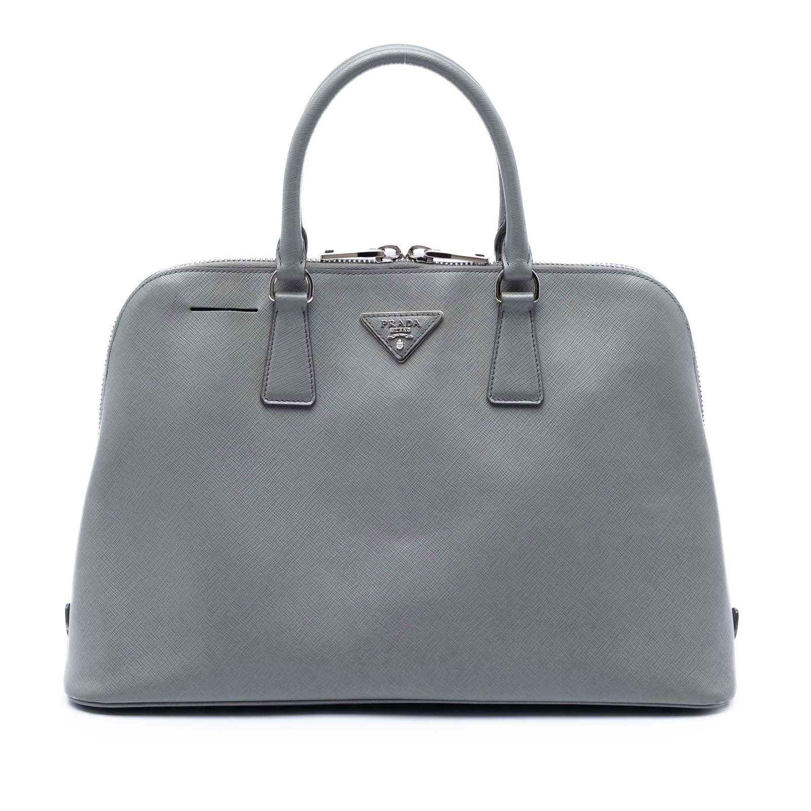 Prada Promenade Satchel Large Saffiano Lux Leather Gray (1 of 5)