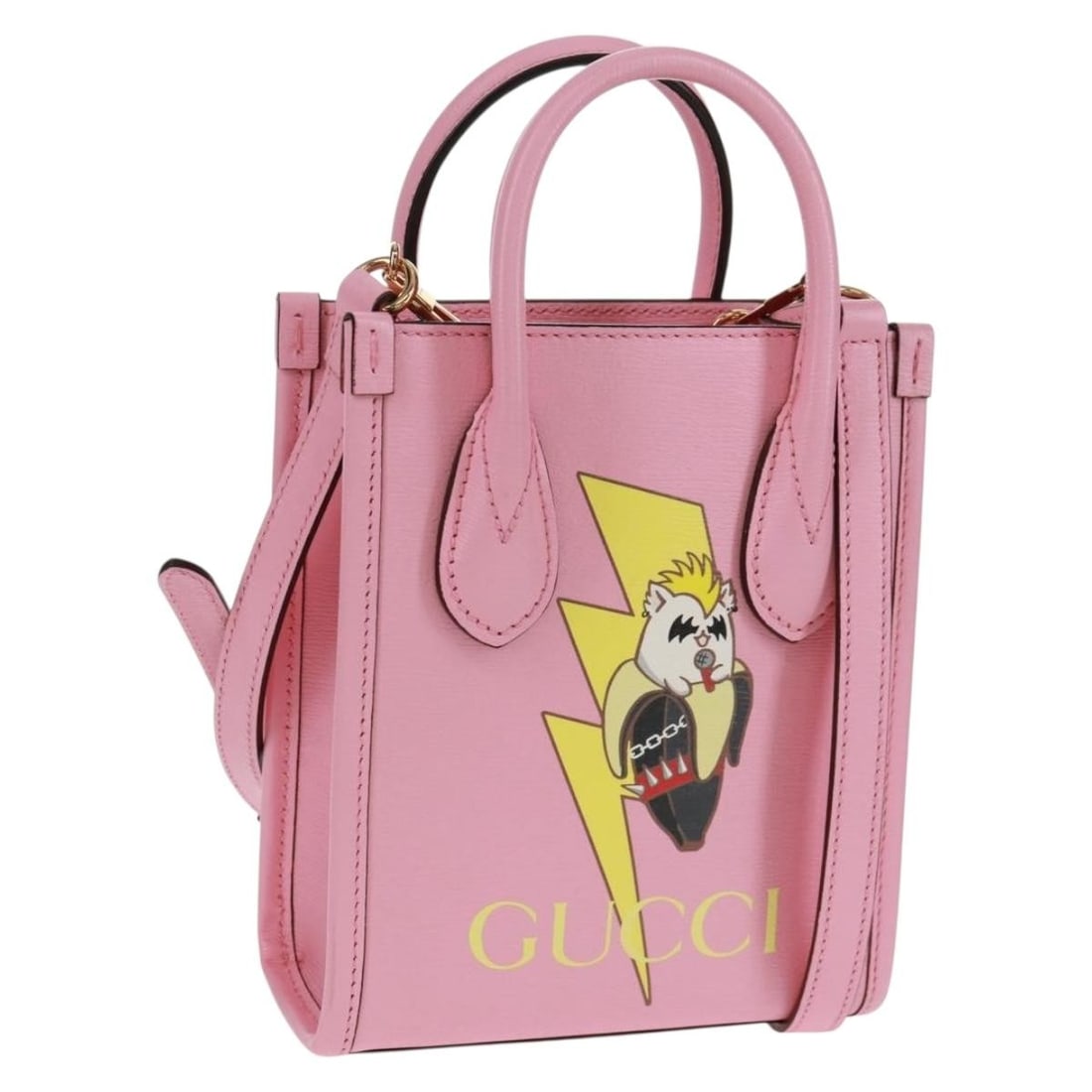 GUCCI 671623 Leather 2way Hand Bag Pink Gold with Strap Dust Bag: GUCCI 671623 Leather 2way Hand Bag Pink Gold with Strap Dust Bag A Gucci women's hand bag crafted in leather and made in Italy. It features a pink and gold exterior, 2-way styling, and comes with a du