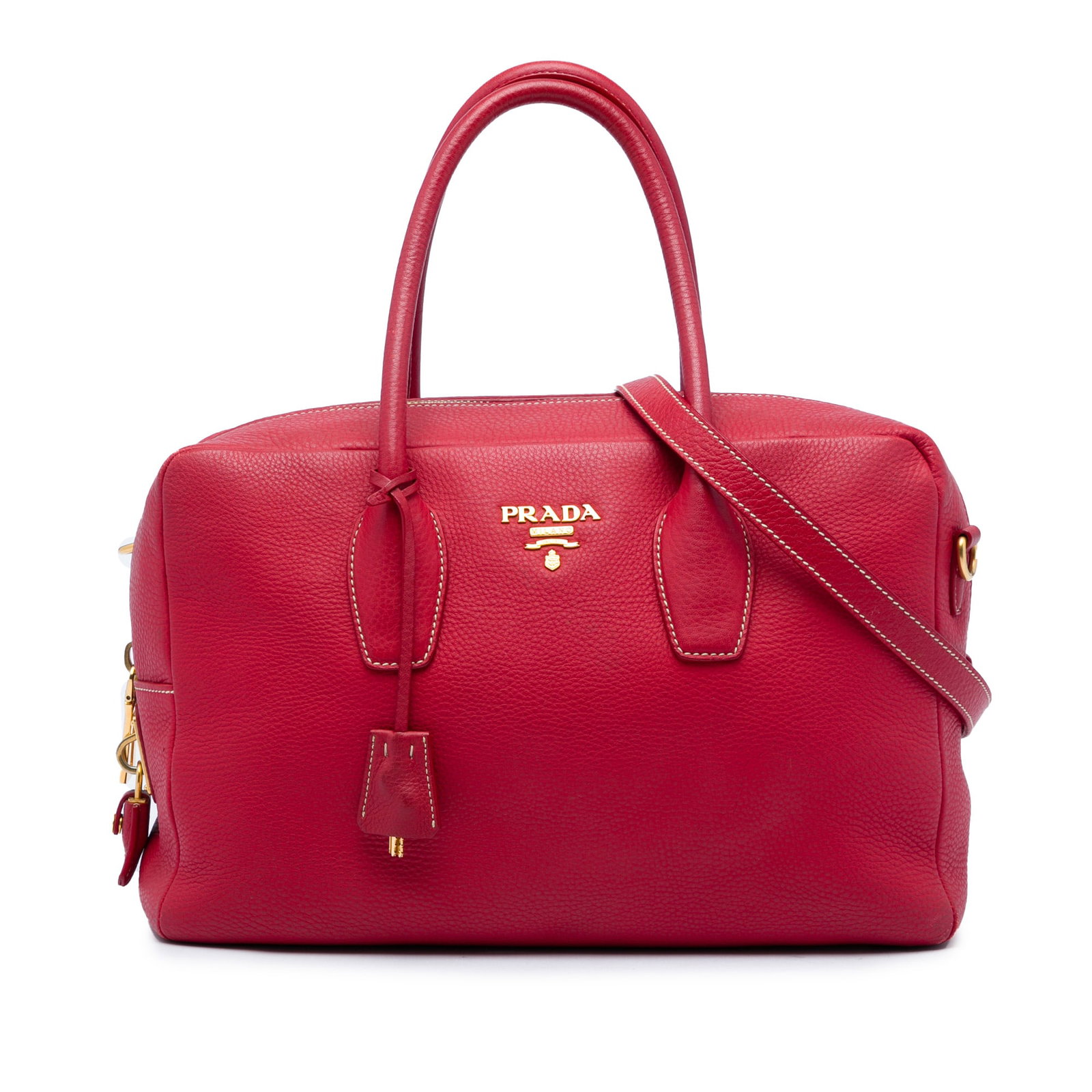 Prada Vitello Daino leather satchel with strap in red (1 of 7)