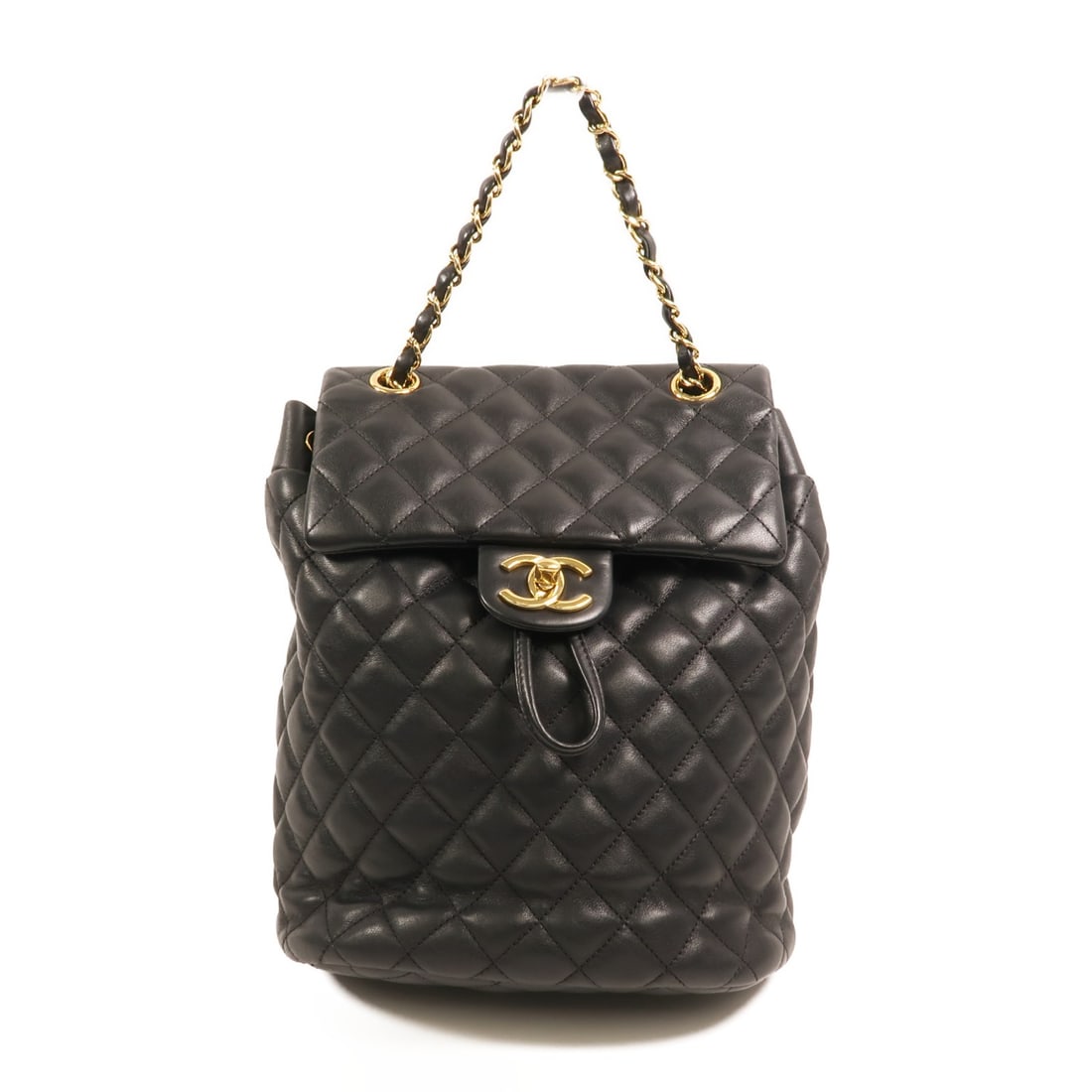 CHANEL Small Rucksack Backpack Black Lambskin CC Gold Hardware: CHANEL Small Rucksack Backpack Black Lambskin CC Gold Hardware CHANEL small rucksack backpack in black lambskin (sheep leather) with gold-tone hardware. Made in France, this women's regular-size bag f