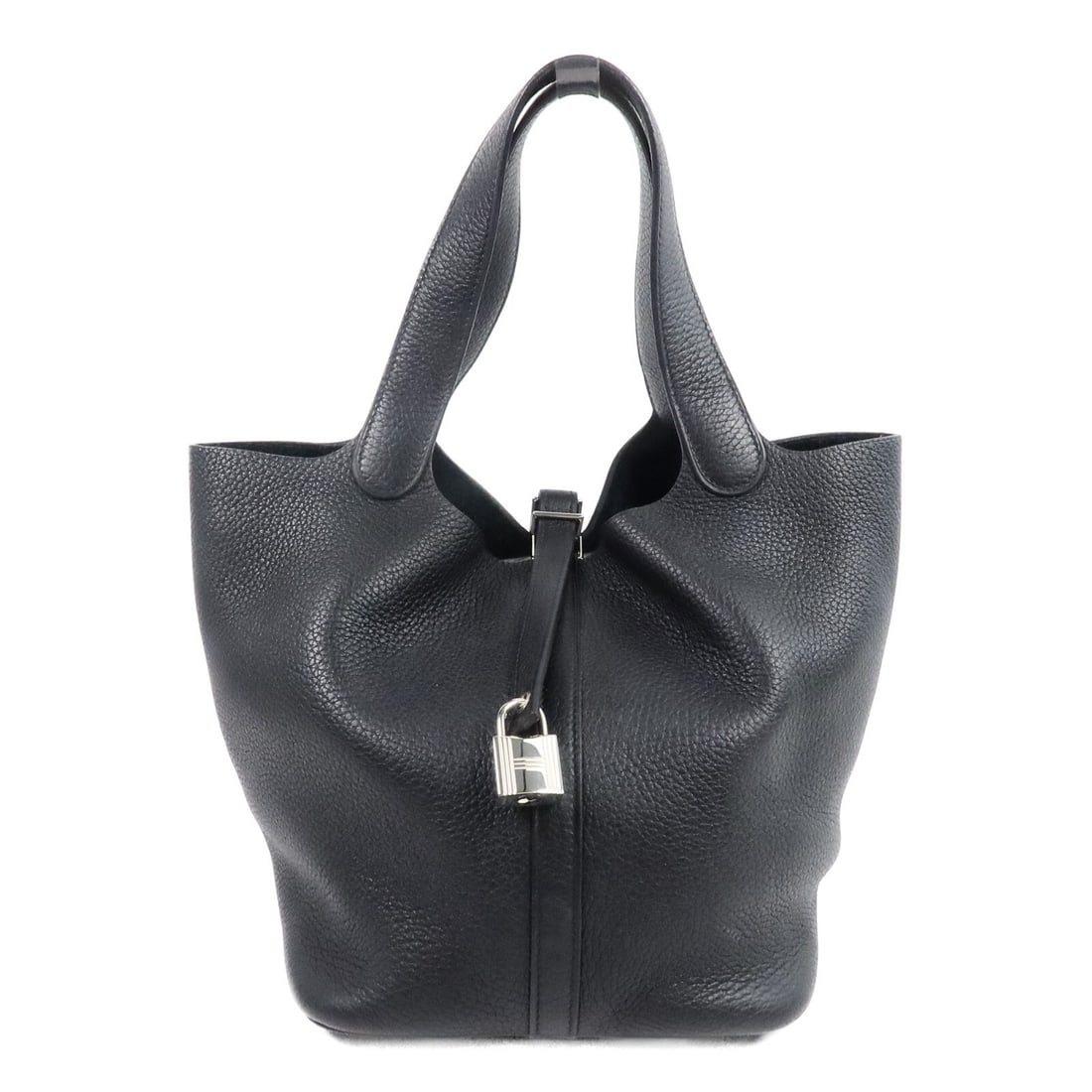 Hermes Picotin MM Noir Clemence Leather Bucket Handbag PHW: Hermes Picotin MM Noir Clemence Leather Bucket Handbag PHW Hermes Picotin MM bucket tote handbag in Noir black Taurillon Clemence and calfskin. This women's handbag is made in France and includes the 