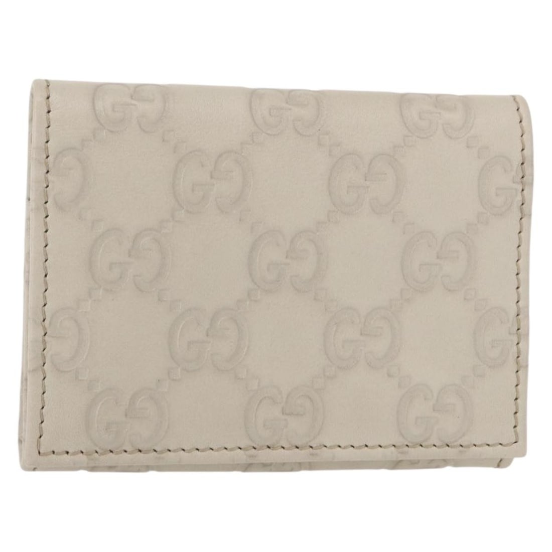 Gucci White GG Canvas Leather Card Case 120965: Gucci White GG Canvas Leather Card Case 120965 This GUCCI GG Canvas Guccissima card case features a sophisticated design crafted from white leather and GG canvas. Made in Italy, it offers a compact an