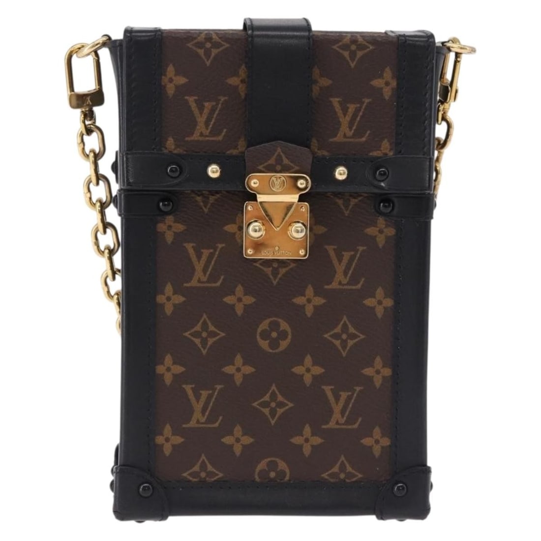 Louis Vuitton Vertical Trunk Pochette Monogram Canvas Bag: Louis Vuitton Vertical Trunk Pochette Monogram Canvas Bag Louis Vuitton Vertical Trunk Pochette in brown monogram canvas, designed for women. Made in Italy, this pochette measures 11 cm x 17.5 cm x 3.