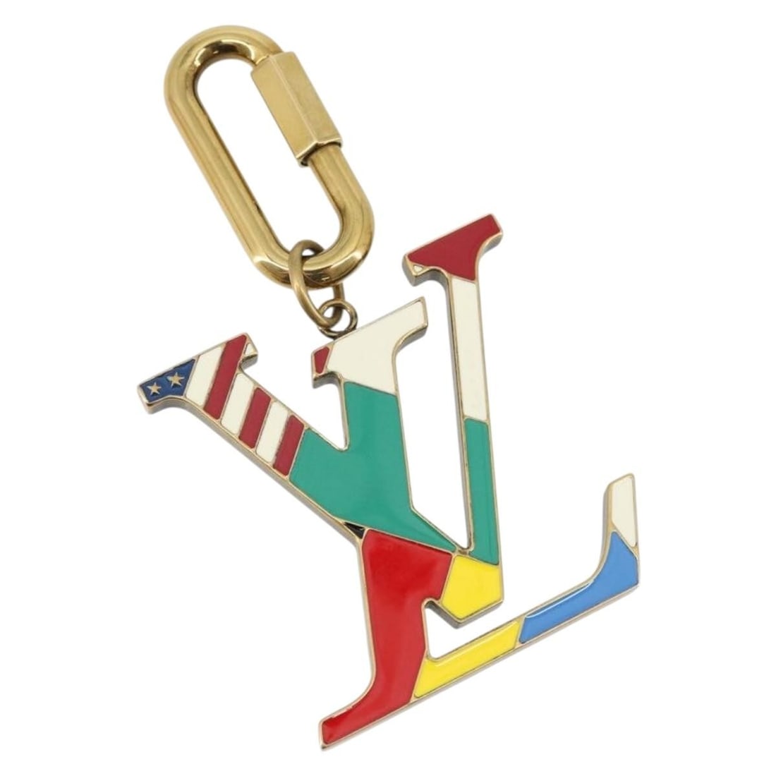 Louis Vuitton MP2484 LV Flag Metal Key Holder Gold Tone: Louis Vuitton MP2484 LV Flag Metal Key Holder Gold Tone Louis Vuitton Bijoux Sac LV Flag key holder in gold tone metal. This women's accessory is made in Italy and includes the dust bag and item box. 