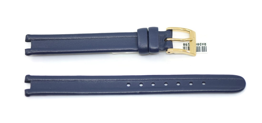 Authentic Rado Blue Leather Watch Band 10mm: Authentic Rado Blue Leather Watch Band 10mm Enhance your wristwatch with this authentic Rado Blue Leather Strap. Designed specifically for comfort and style, this band features a striking blue color t