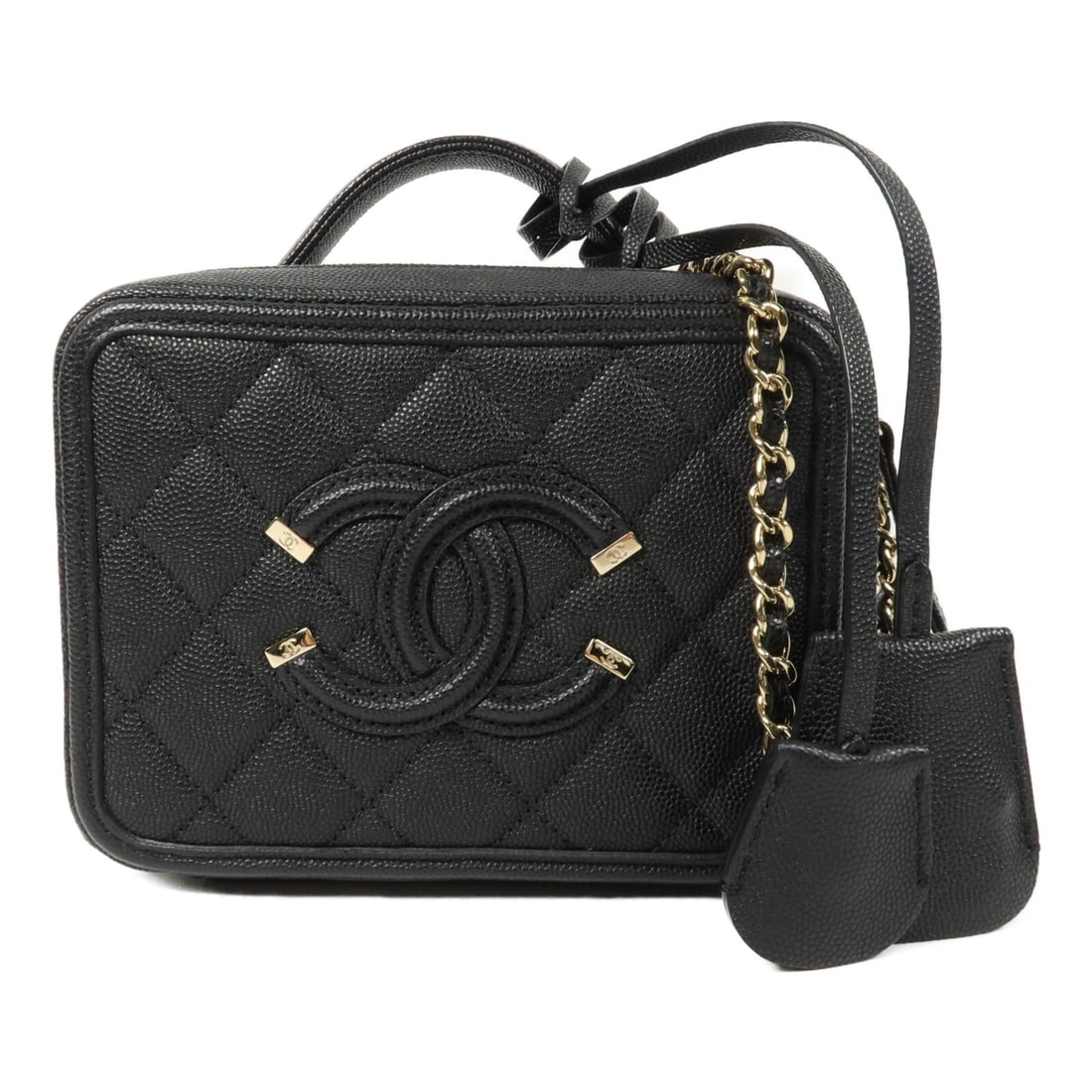 Chanel Vanity Case 2 Way Chain Shoulder Bag Black Calfskin CC GHW (1 of 15)