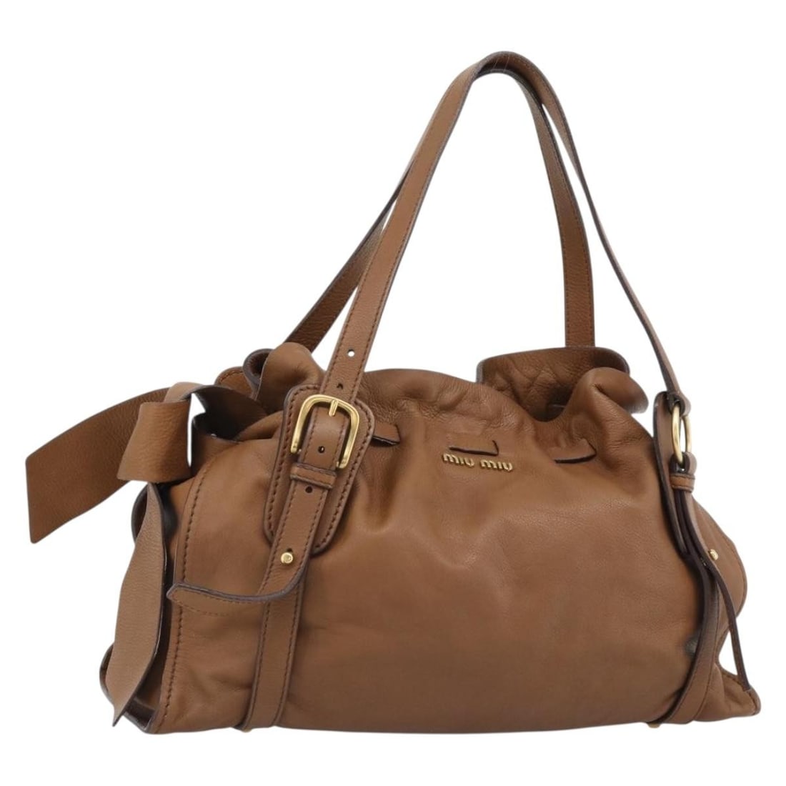 Brown Leather Tote Bag by Miu Miu Made in Italy: Brown Leather Tote Bag by Miu Miu Made in Italy Authentic Miu Miu brown leather tote bag made in Italy. This women's tote features a classic leather construction and shows reasonable wear and tear con