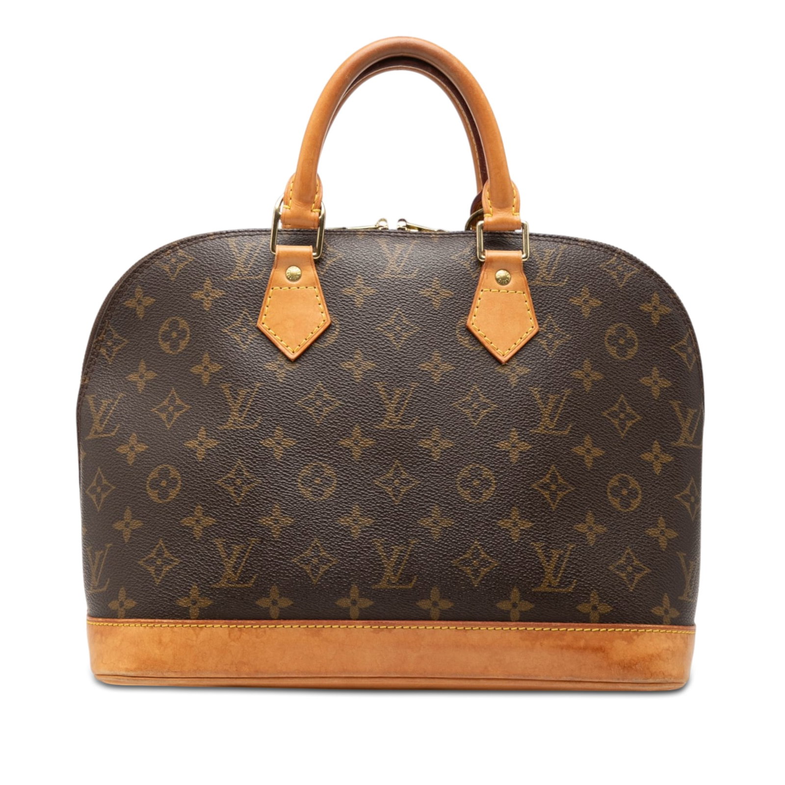 Louis Vuitton Alma PM Monogram Canvas Handbag Brown: Louis Vuitton Alma PM Monogram Canvas Handbag Brown Louis Vuitton Monogram Alma PM bag in brown monogram canvas with vachetta leather trim and rolled vachetta leather handles. It features a top zip cl