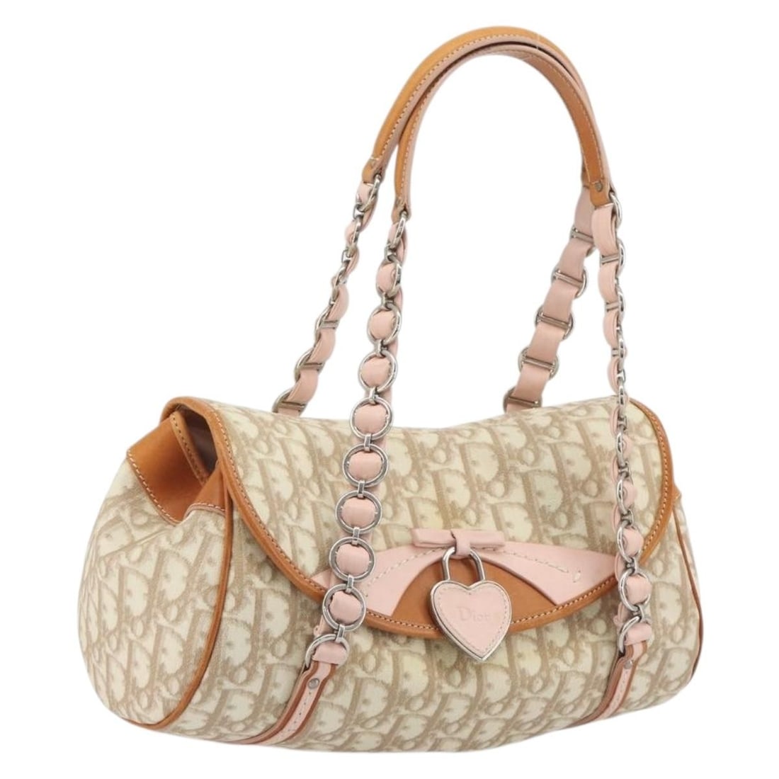 Christian Dior Romantic Chain Shoulder Bag Beige Trotter Canvas PVC: Christian Dior Romantic Chain Shoulder Bag Beige Trotter Canvas PVC Authentic Christian Dior Trotter canvas romantic chain shoulder bag in beige and silver. Made in Italy, this women's bag features PV