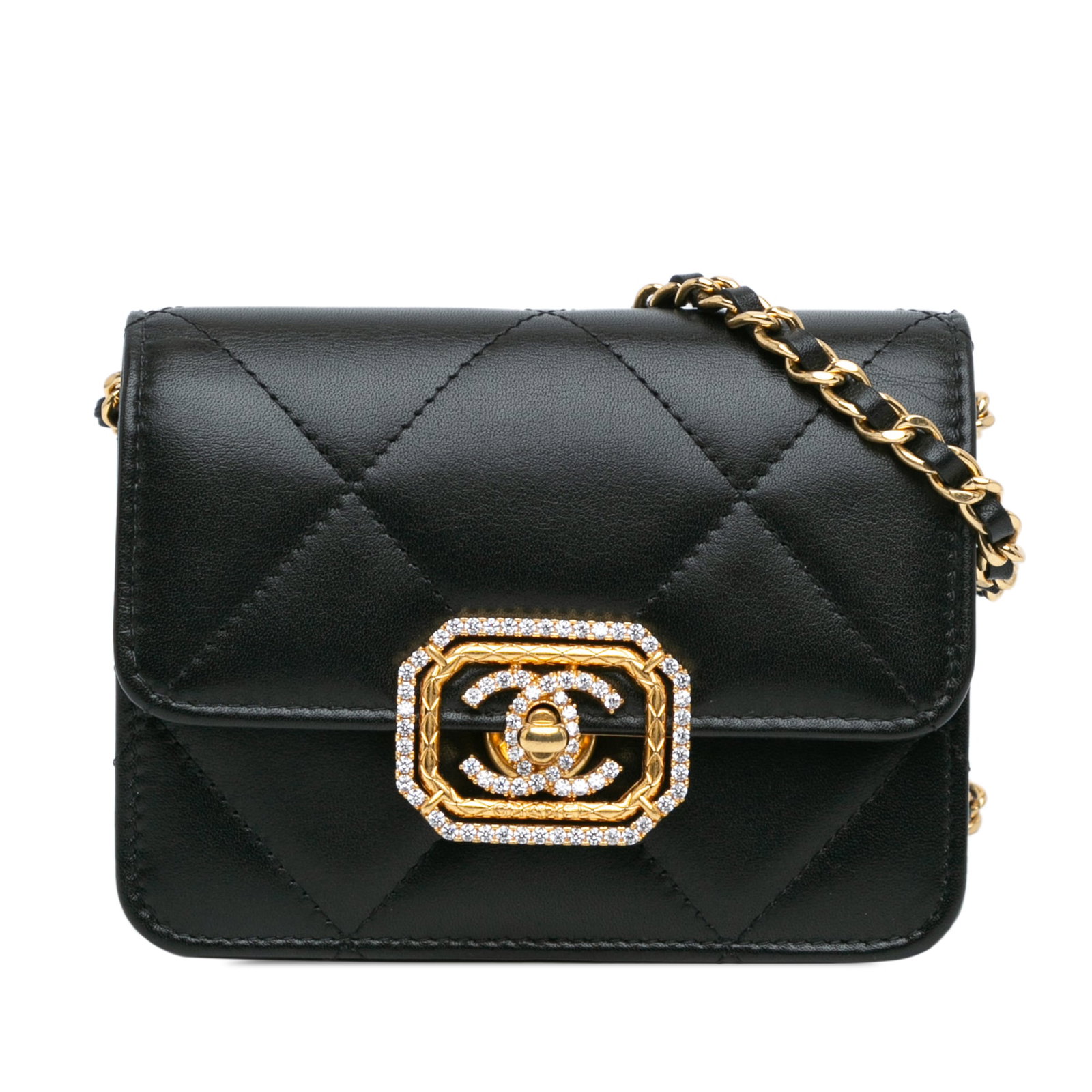 Chanel Quilted Calfskin Strass Crossbody Card Holder Black (1 of 7)