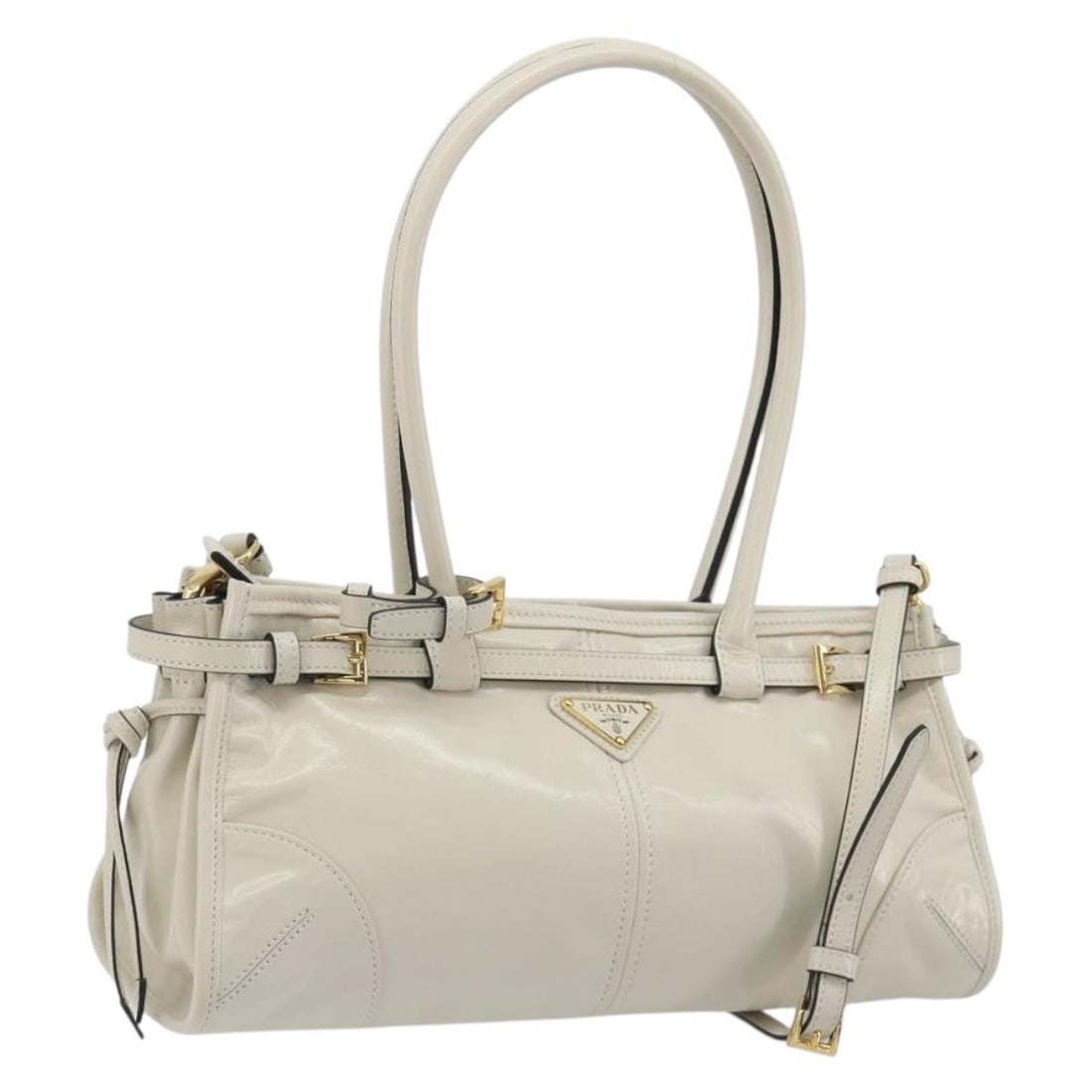 Prada Bonnie Medium 2way Leather Shoulder Bag White Gold Tone: Prada Bonnie Medium 2way Leather Shoulder Bag White Gold Tone Prada Bonnie medium 2-way shoulder bag crafted in white leather with gold-tone accents. Made in Italy, this women's bag includes a dust ba