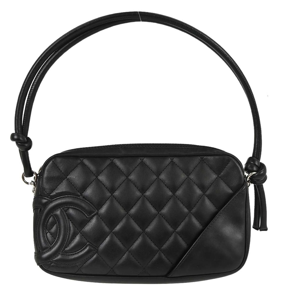CHANEL Cambon Ligne mini top handle bag in black calfskin: CHANEL Cambon Ligne mini top handle bag in black calfskin Chanel Cambon Ligne mini top handle handbag in black calfskin leather. This women's bag is made in Italy and features one exterior pocket and 