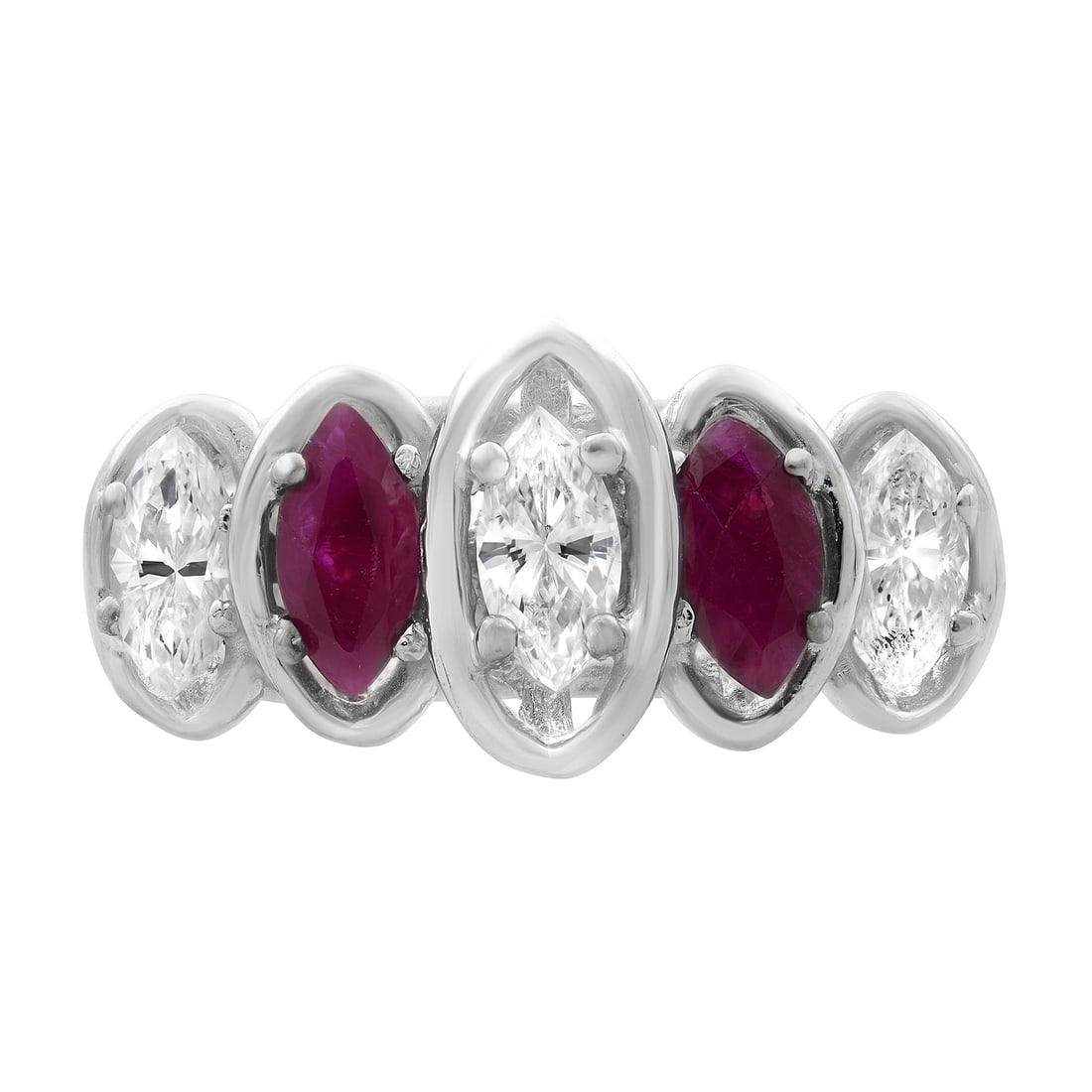 Rachel Koen 14K White Gold Diamond Ruby Cocktail Ring 1.25Cttw (1 of 5)