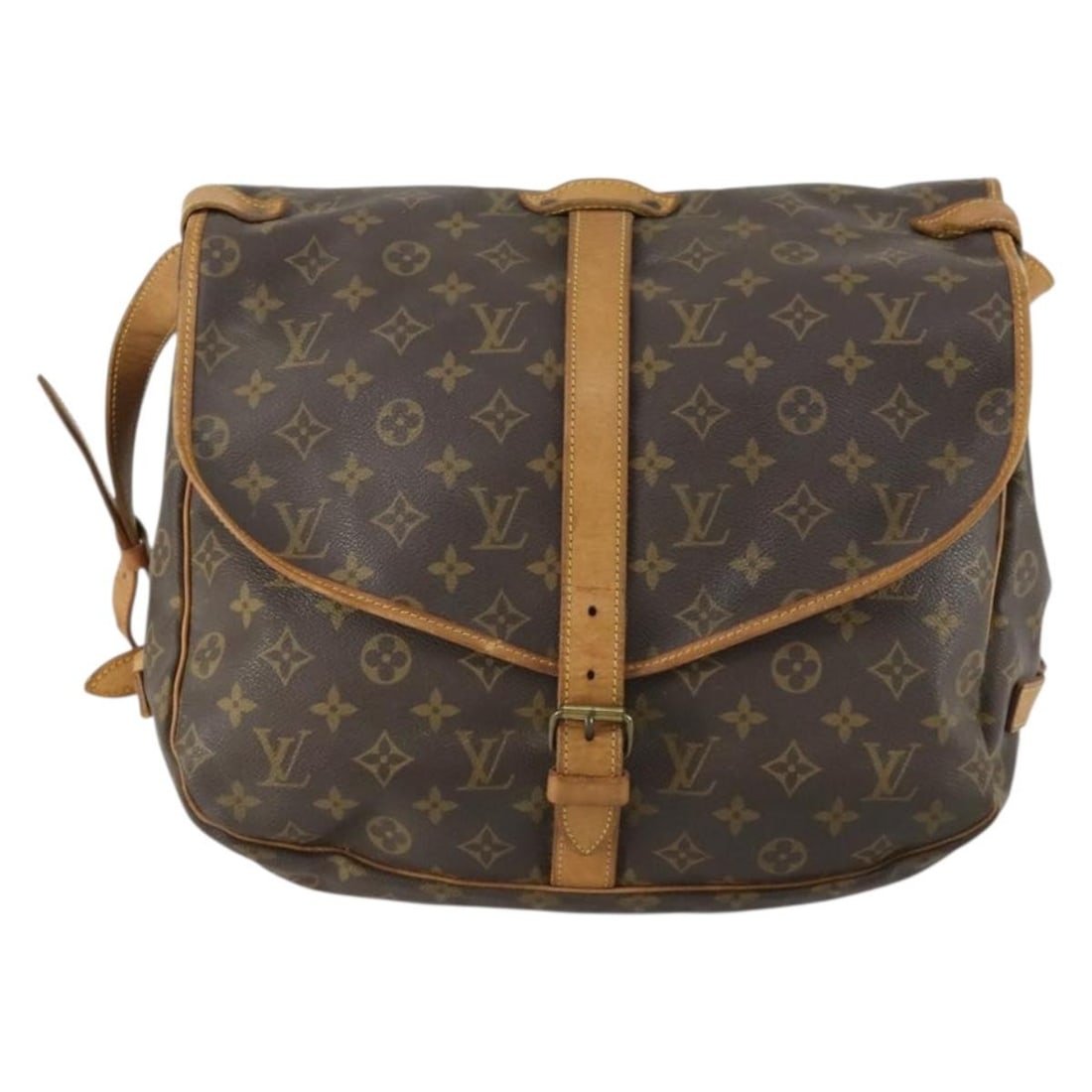 Brown Canvas Handbag Louis Vuitton Saumur: Brown Canvas Handbag Louis Vuitton Saumur Louis Vuitton Saumur handbag crafted from monogram canvas designed for women. The handbag features a brown color and includes a shoulder strap. It has visible