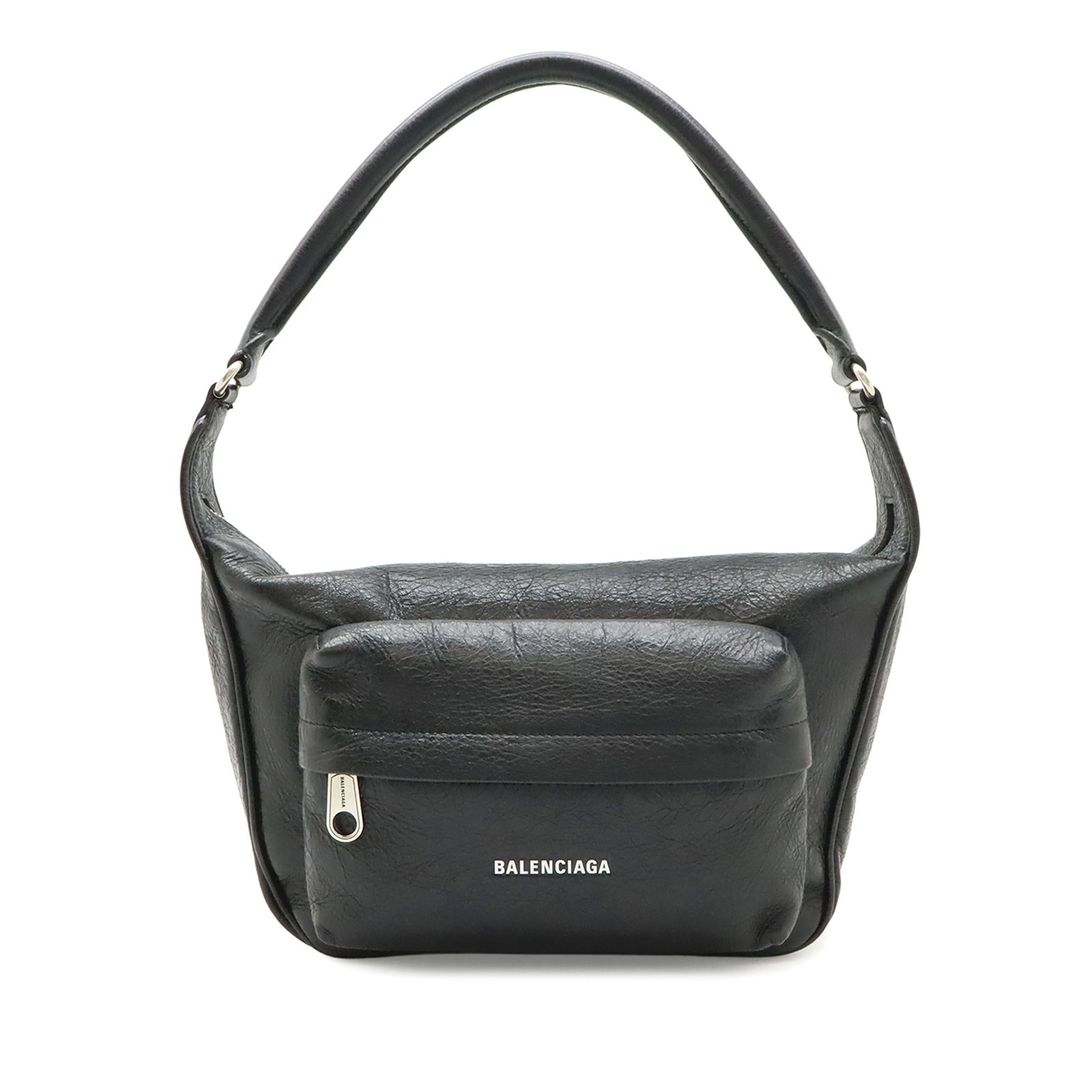 Balenciaga Arena Raver Medium Lambskin Leather Handbag: Balenciaga Arena Raver Medium Lambskin Leather Handbag Balenciaga Medium Arena Raver bag crafted in lambskin leather with a rolled handle, top zip closure, and exterior zip pockets. The bag is made in